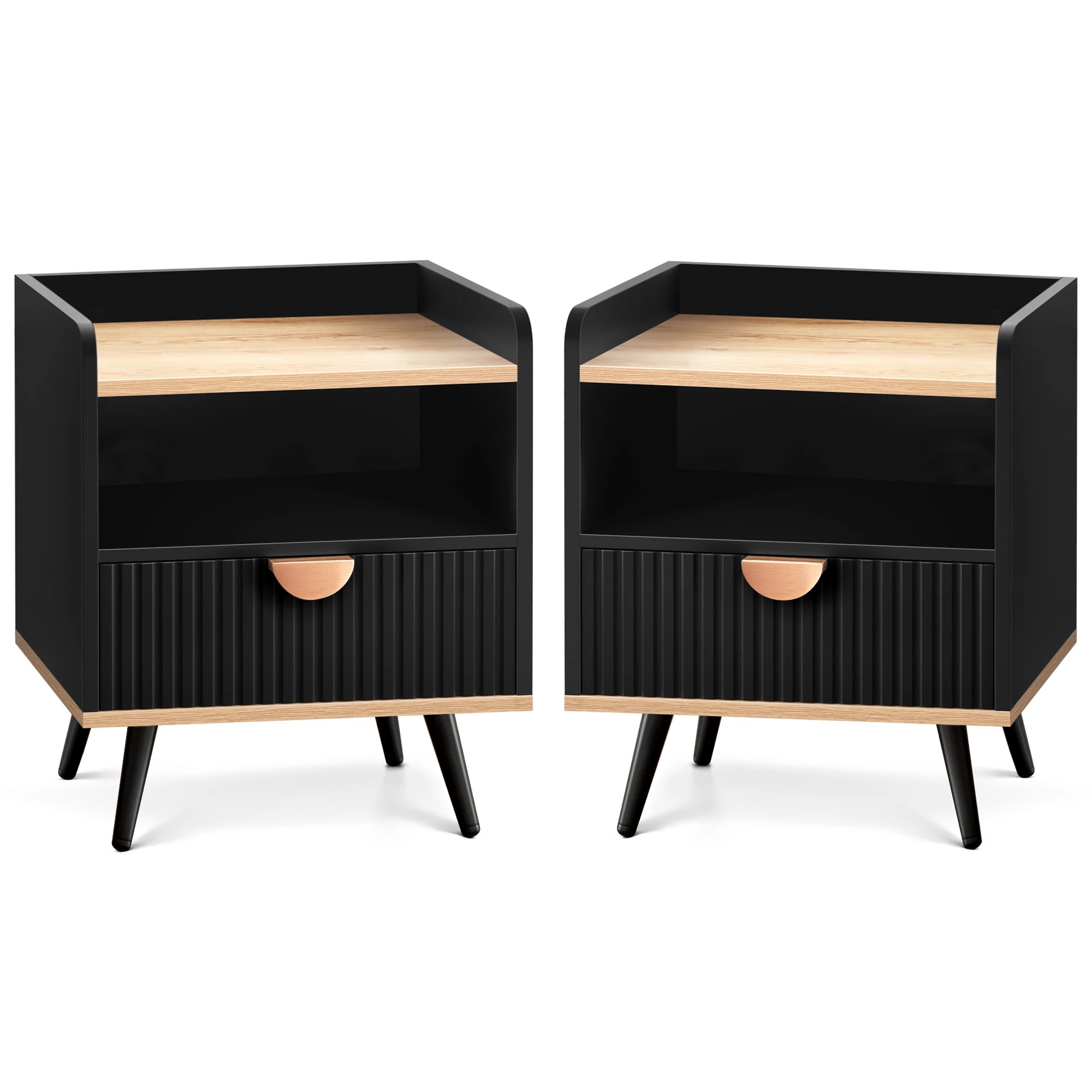 1 Alfordson 2x Alfordson Bedside Table with Drawer - Black, 1 of 9