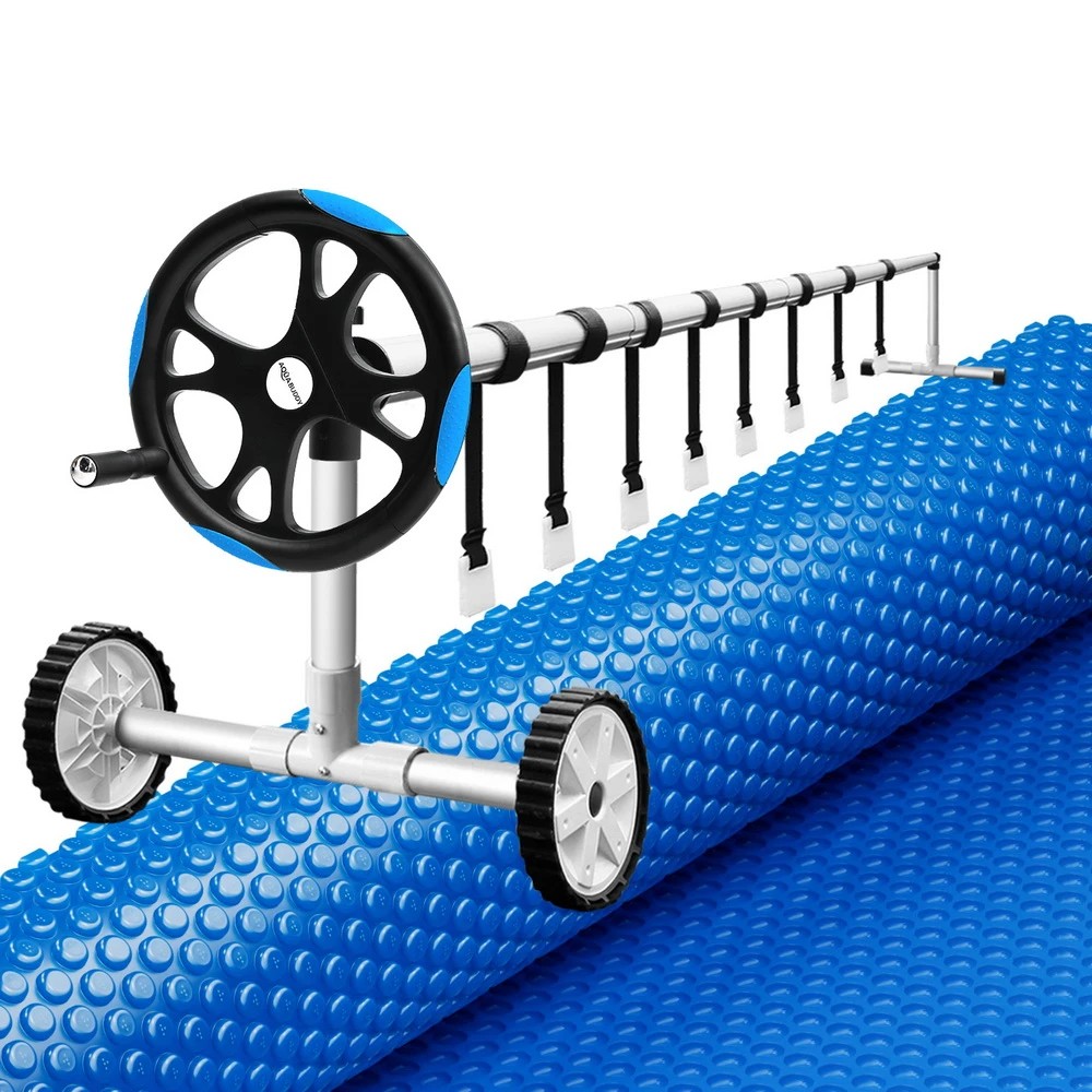 1 Aquabuddy Pool Cover 600 Micron 7x4m w/ Roller 5.55m Solar Blanket - Multi, 1 of 4