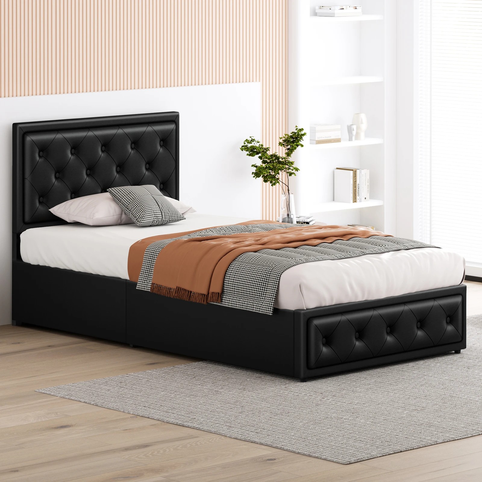 5 Alfordson Bed Frame King Single Gas Lift Storage Mattress Base Leather Dinana - Black, 5 of 10