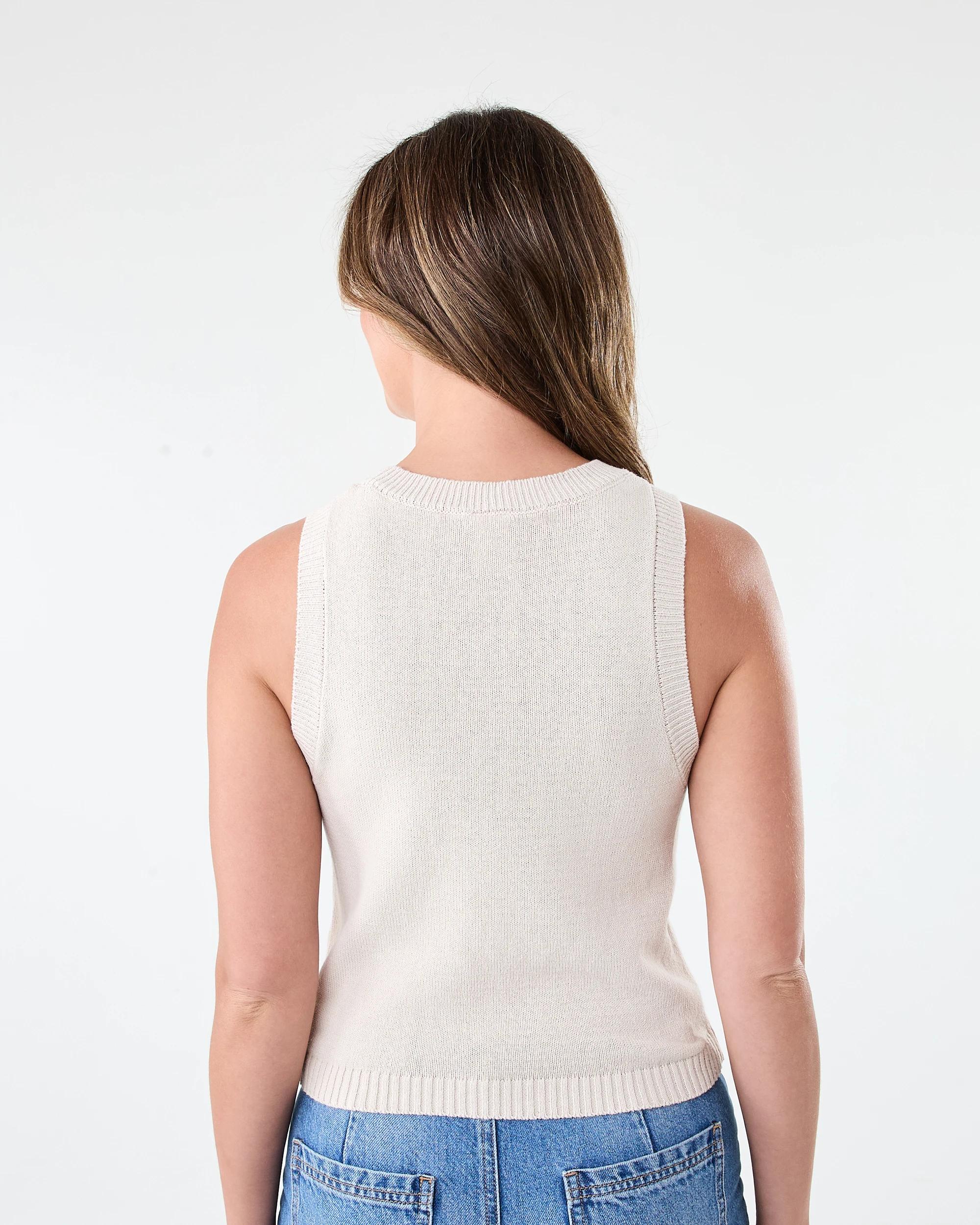 3 Sleeveless Cotton Blend Knit Top Nat Beige, 3 of 6