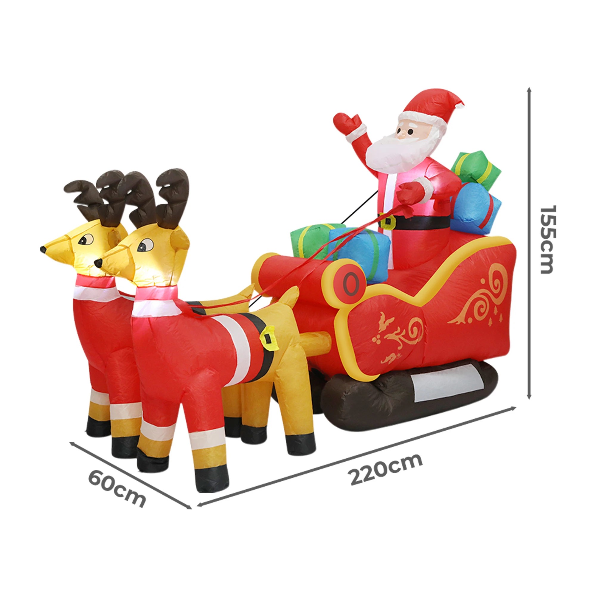 3 Santaco 2.2M Xmas Inflatable Decor Christmas Sleigh And Reindeer, 3 of 7