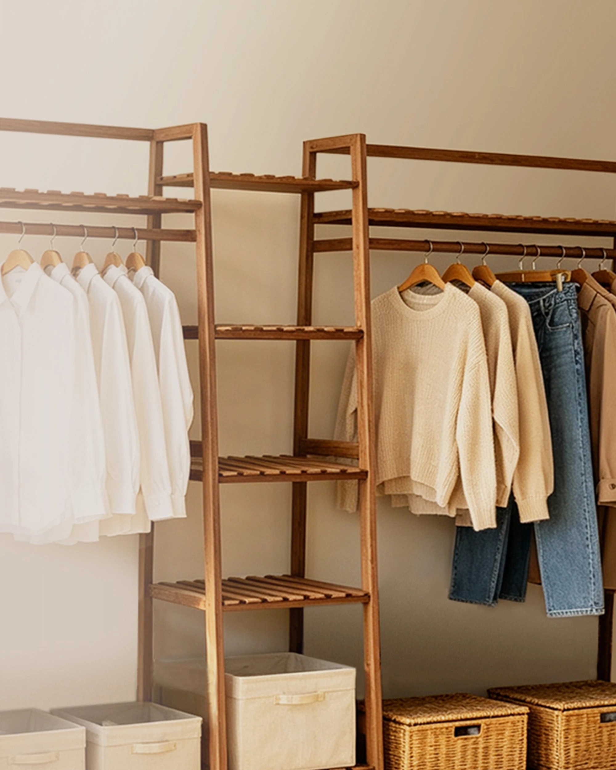 5 Foret Tea Brown Bamboo Double Clothes Rack With Shelves, 5 of 8