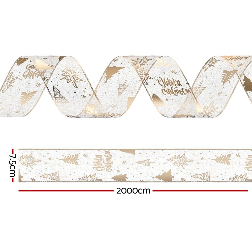 2 Jingle Jollys 20M Christmas Ribbon Roll Bow Printed Xmas Tree Decor Gift Gold - Gold, 2 of 6