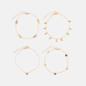 4 Pack Heart Charm Bracelets - Gold Tone