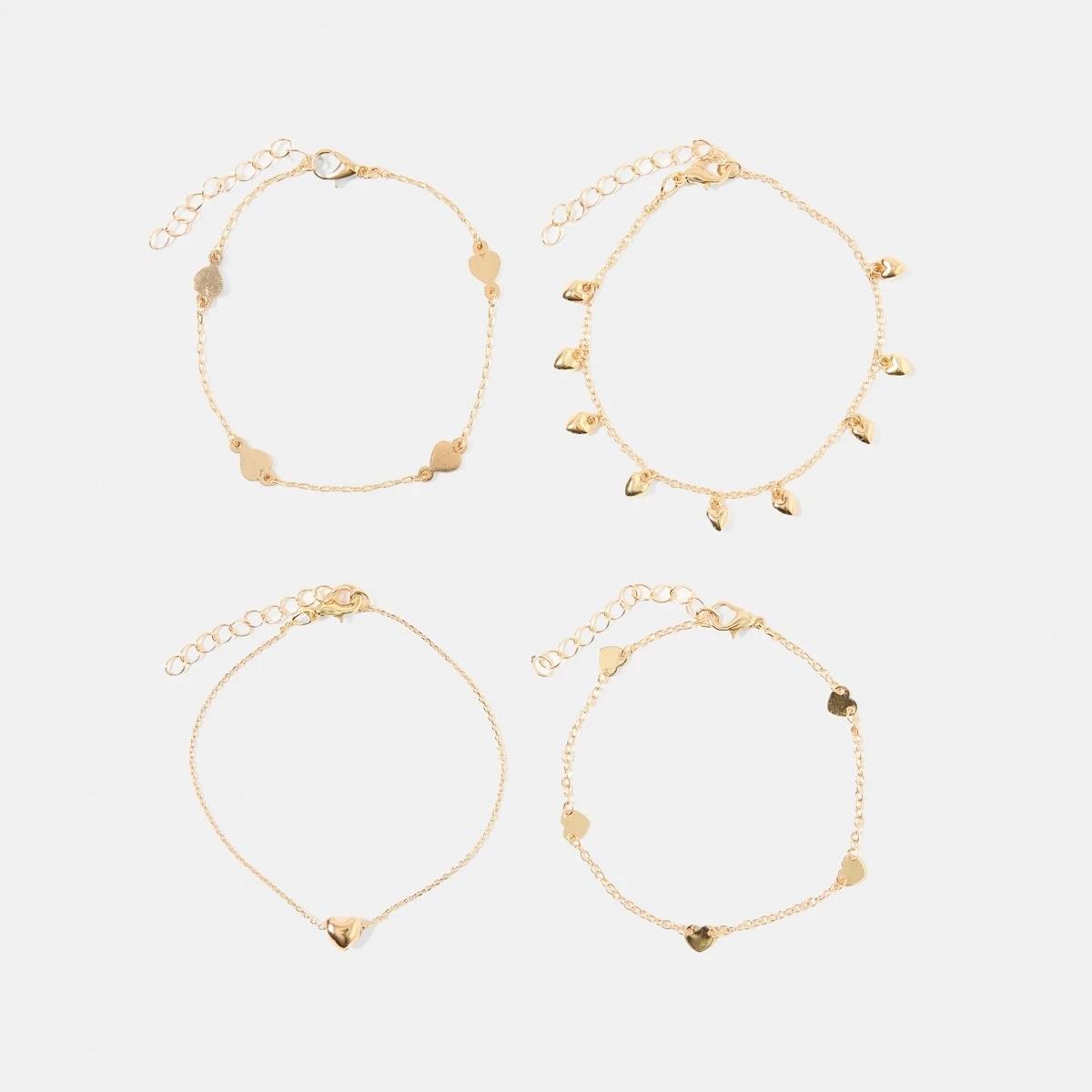 1 4 Pack Heart Charm Bracelets - Gold Tone Gold, 1 of 7