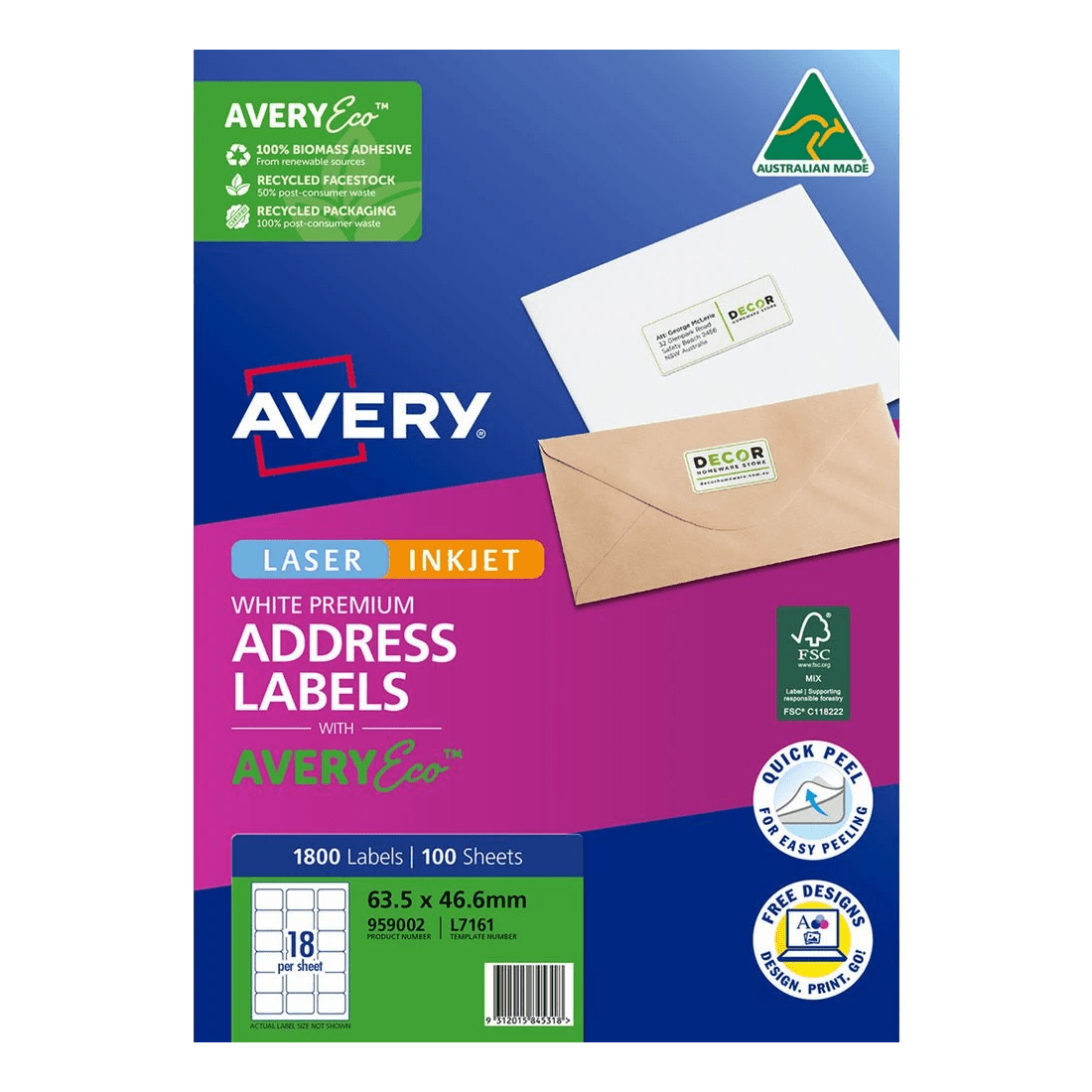 2 Avery Premium Whte Address Labels AveryEco 18UP 100sh 64x47mm, 2 of 10