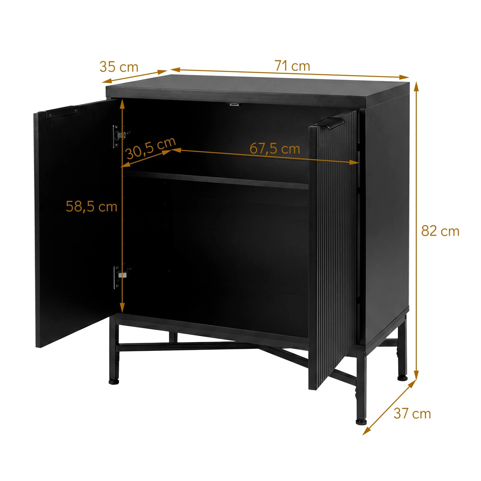 2 Costway Fluted Sideboard Buffet Cabinet 2 Doors Adjustable Shelf Console Table - Black, 2 of 4