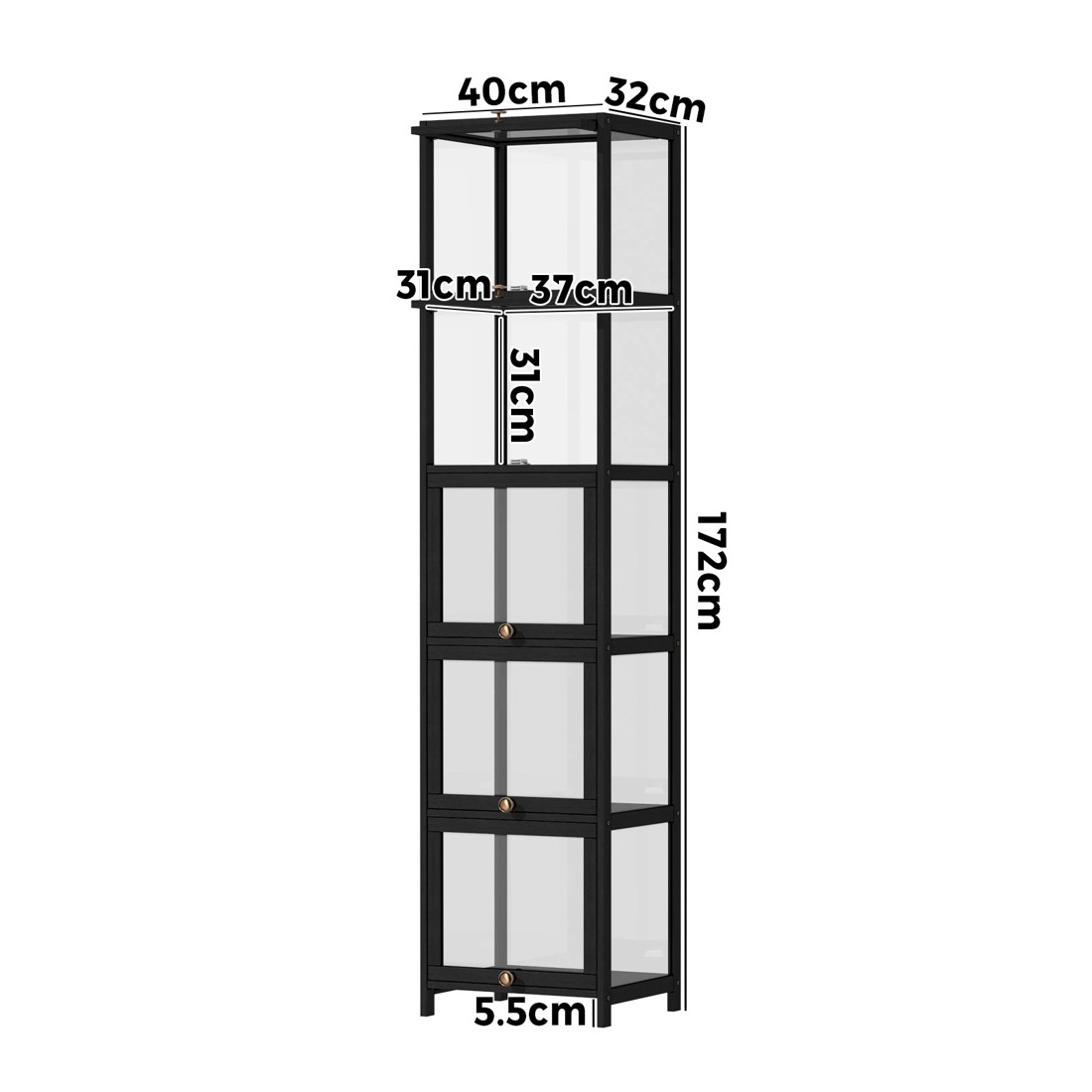 8 Oikiture Display Cabinet Slim Storage 5-tier Shelves Clear Bookcase Rack
 - Black, 8 of 9
