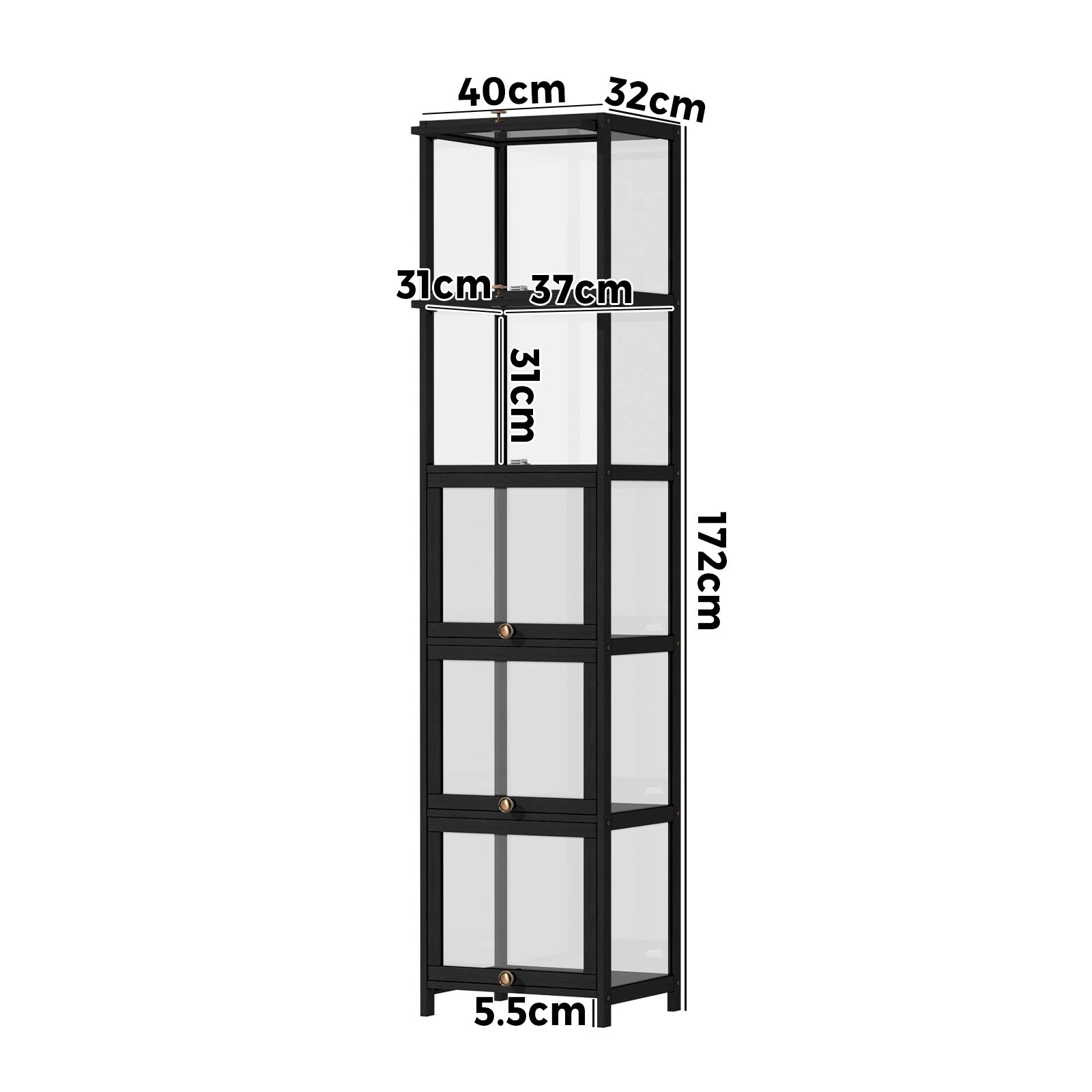 8 Oikiture Display Cabinet Slim Storage 5-tier Shelves Clear Bookcase Rack
 - Black, 8 of 9