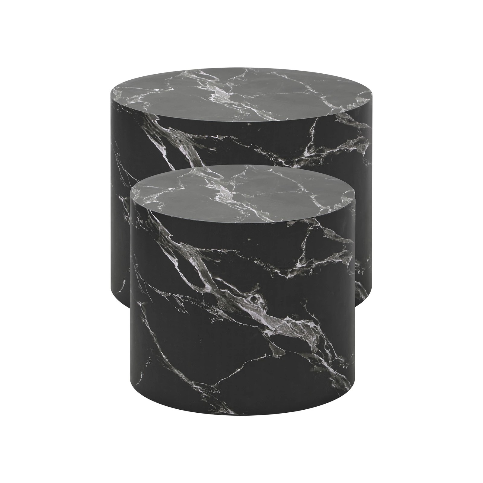 9 Oikiture Coffee Table Set Of 2 Round Side Tables Sofa Cafe Marble Effect
 - Black, 9 of 10