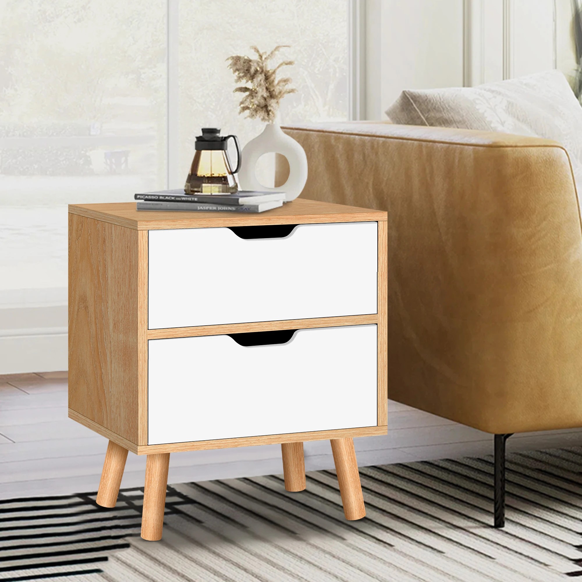 6 Alfordson Bedside Table Nightstand Side End Table 2 Storage Drawers - Oak, 6 of 10