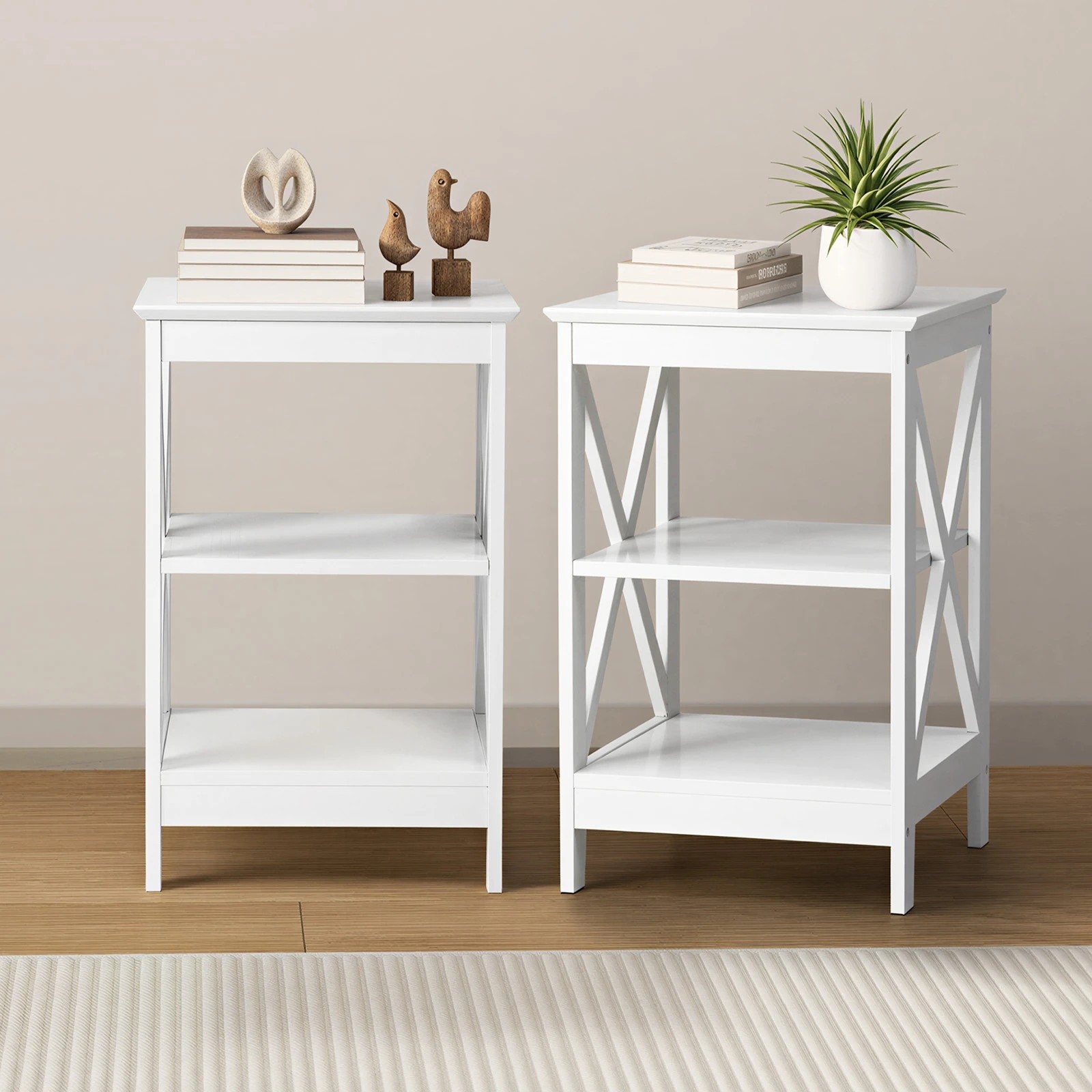 3 Oikiture 2x Side Table Coffee Bedside Sofa Storage End Tables 3-tier Shelf - White, 3 of 9