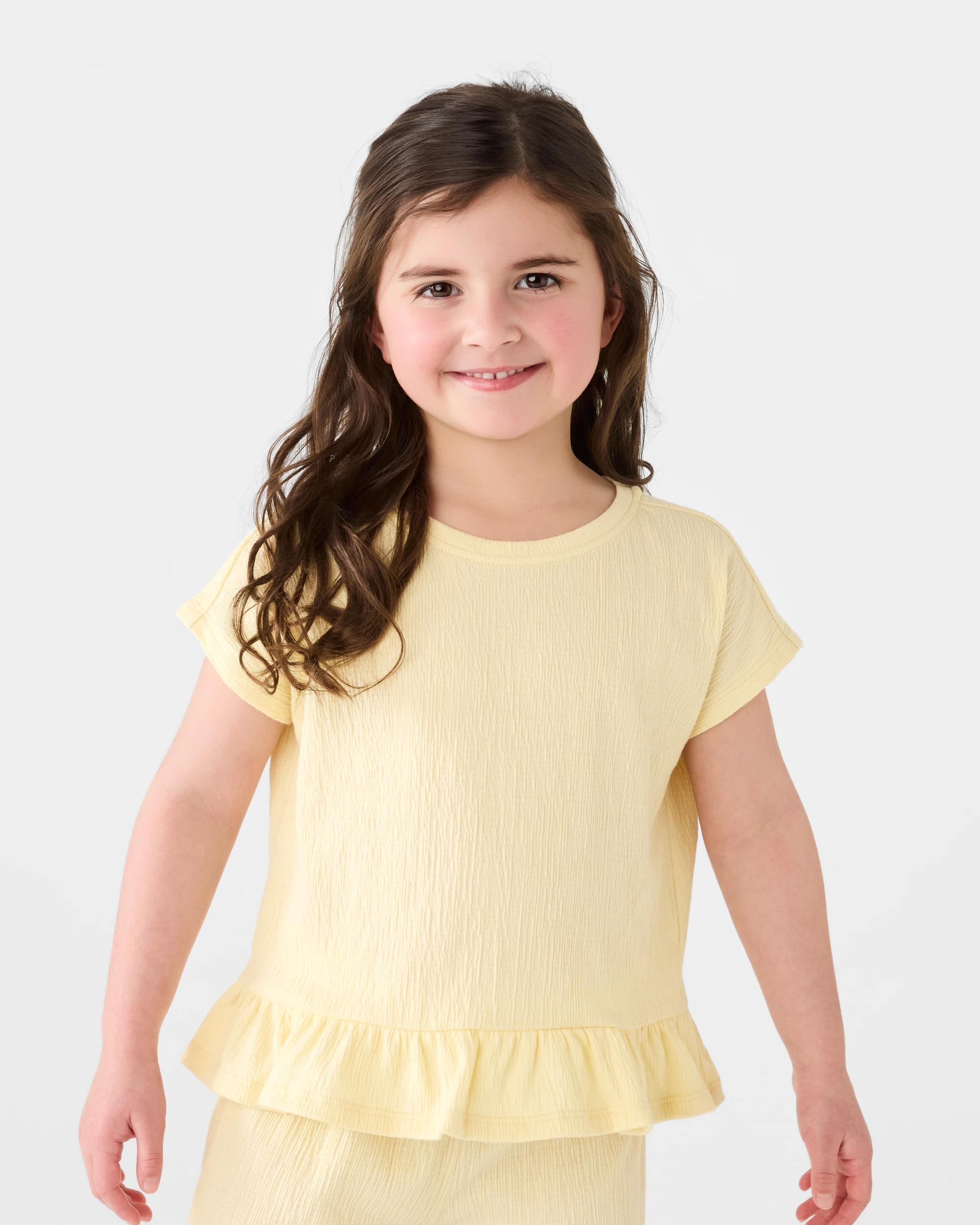 1 Short Sleeve Crinkle Top Fln Yellow, 1 of 7