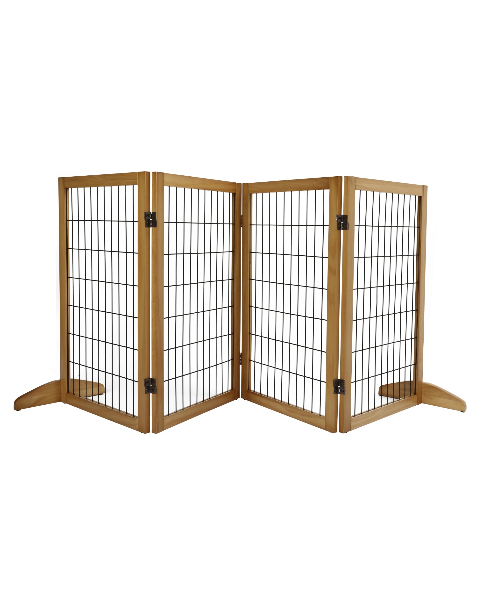 2 Charlie's Nature Freestanding Wood/Metal Pet Gate Natural Pinewood 4 Panel - Natural and Black, 2 of 5
