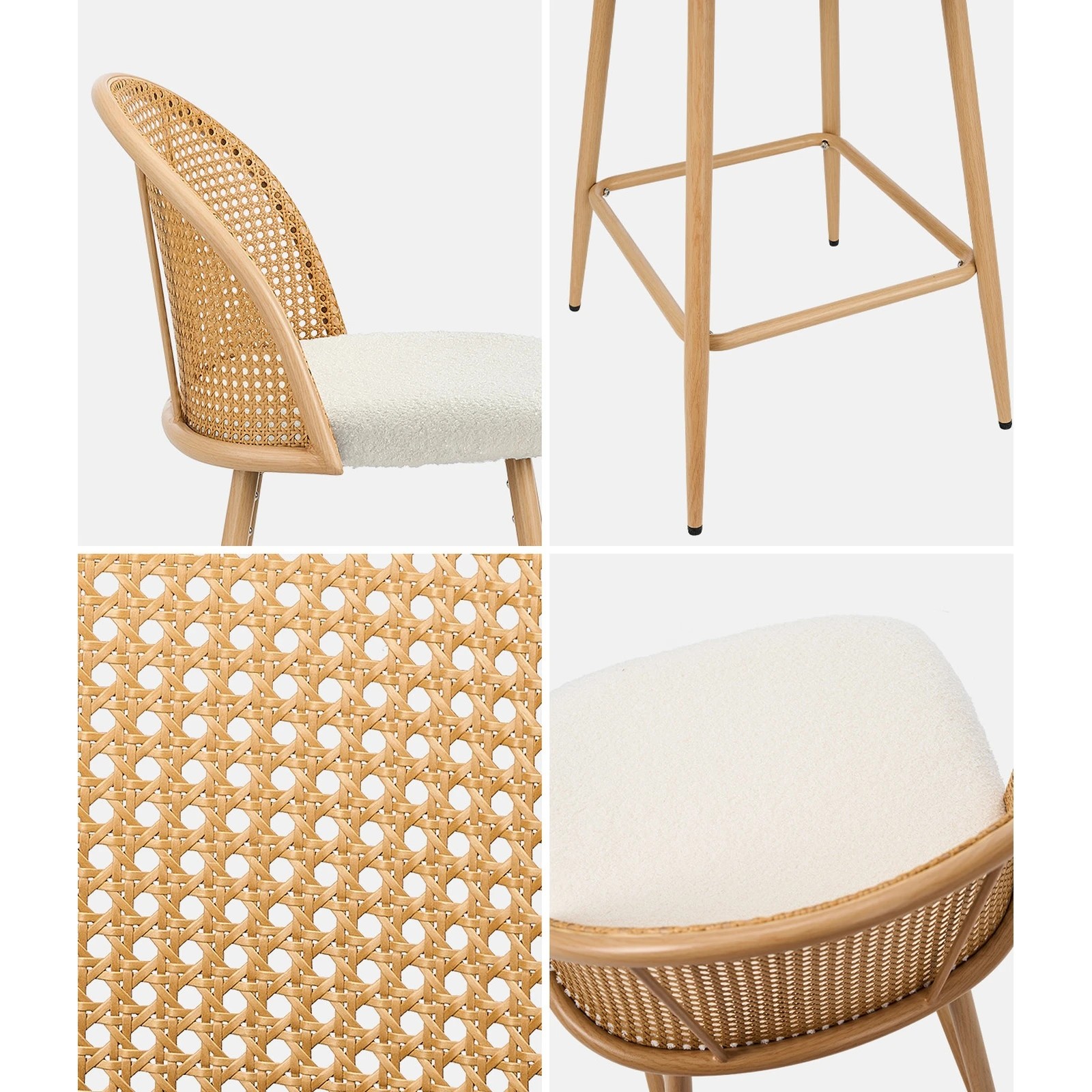 4 Oikiture Bar Stools Kitchen Counter Stool Rattan Dining Chair Boucle X2
 - White, 4 of 9