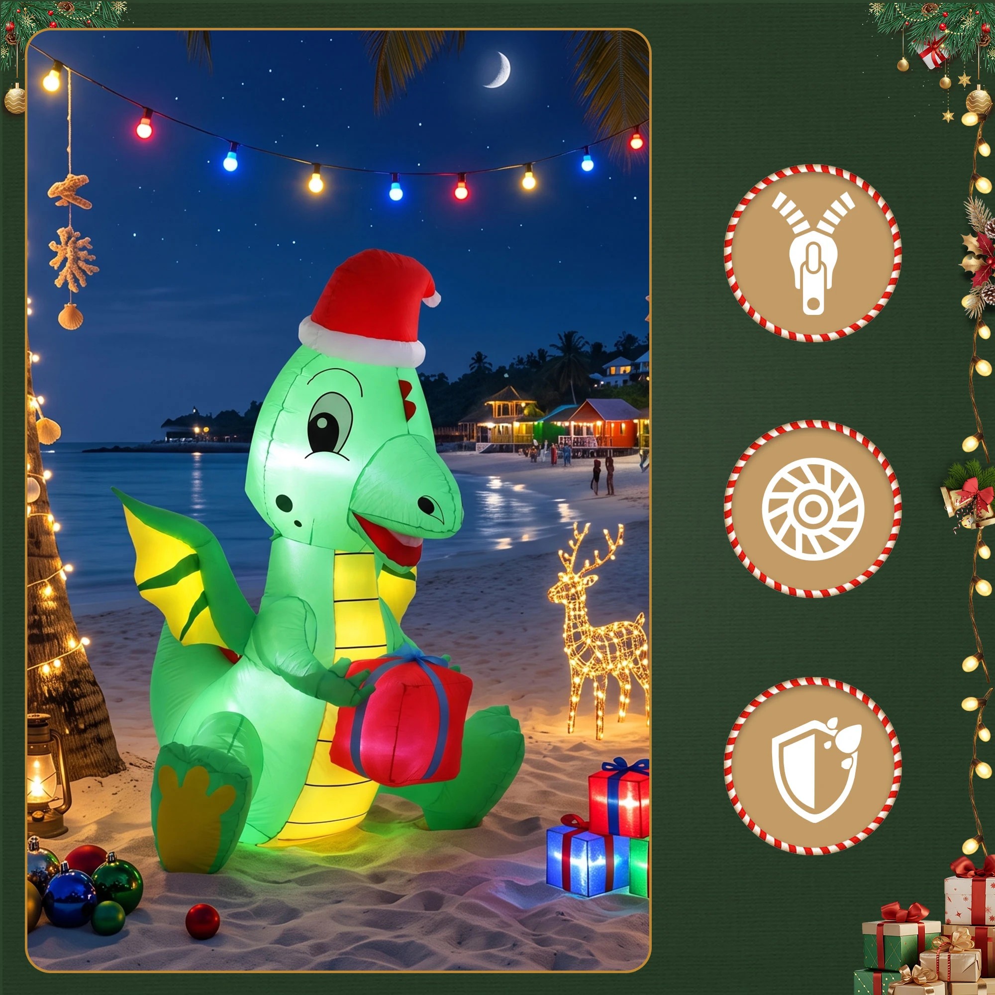 7 Jingle Jollys Christmas Inflatable Dragon 1.8M Height LED Outdoor Decorations Illuminated - Green, 7 of 9