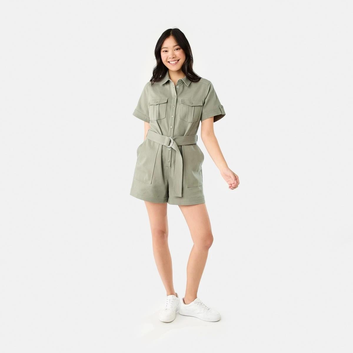 10 Short Sleeve Belted Playsuit LIGHT KHAKI, 10 of 10