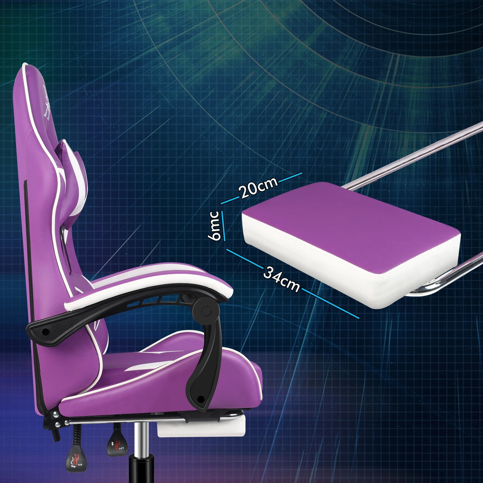 7 Alfordson Gaming Office Chair Massage Computer Footrest Leather - Purple White, 7 of 10