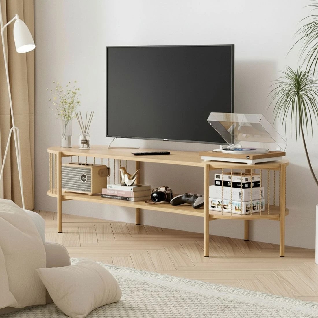 7 Artiss TV Unit Entertainment Unit Storage Shelf 148cm - Brown, 7 of 8