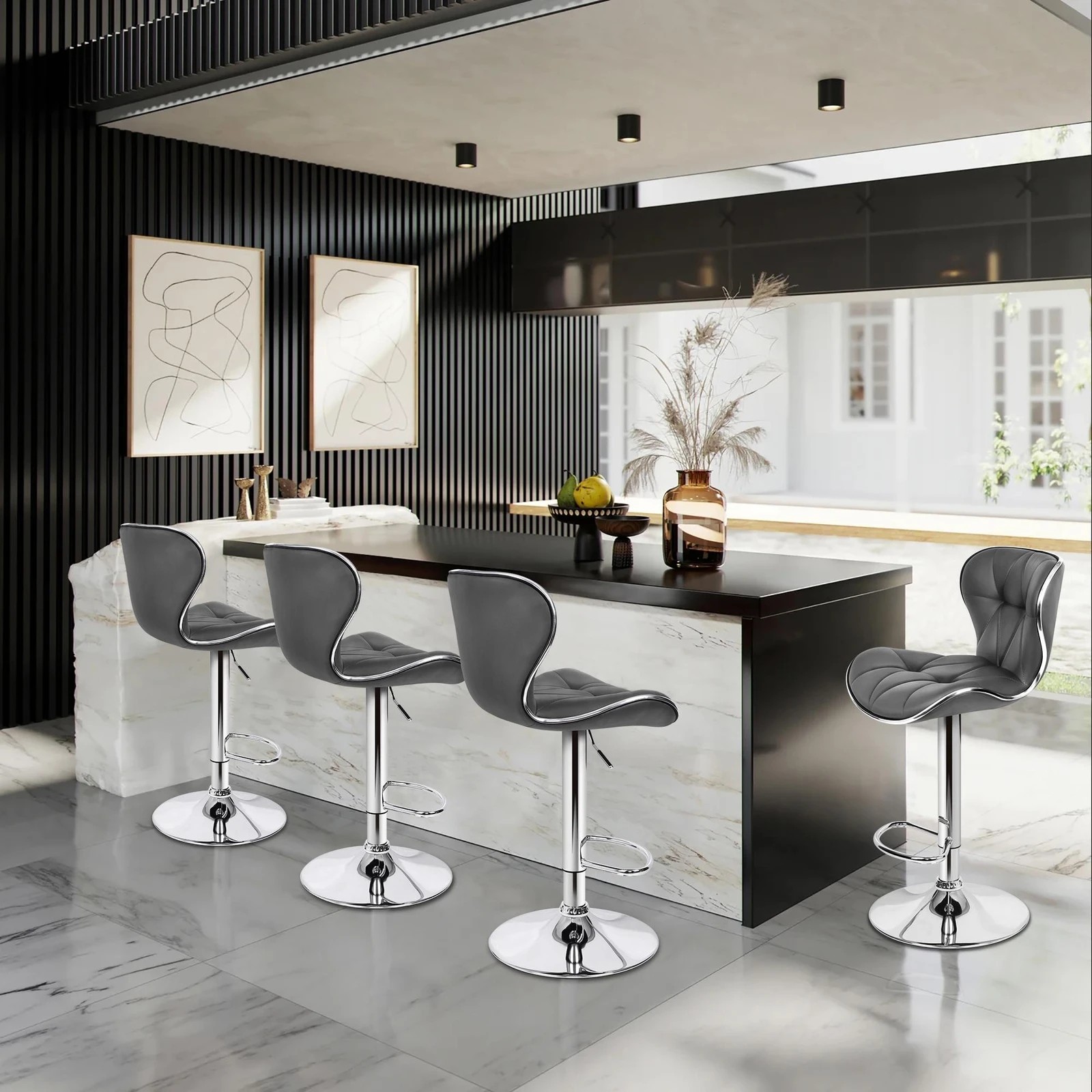 8 Alfordson 4x Bar Stools Luna Kitchen Swivel Chair Leather Gas Lift - Grey, 8 of 10