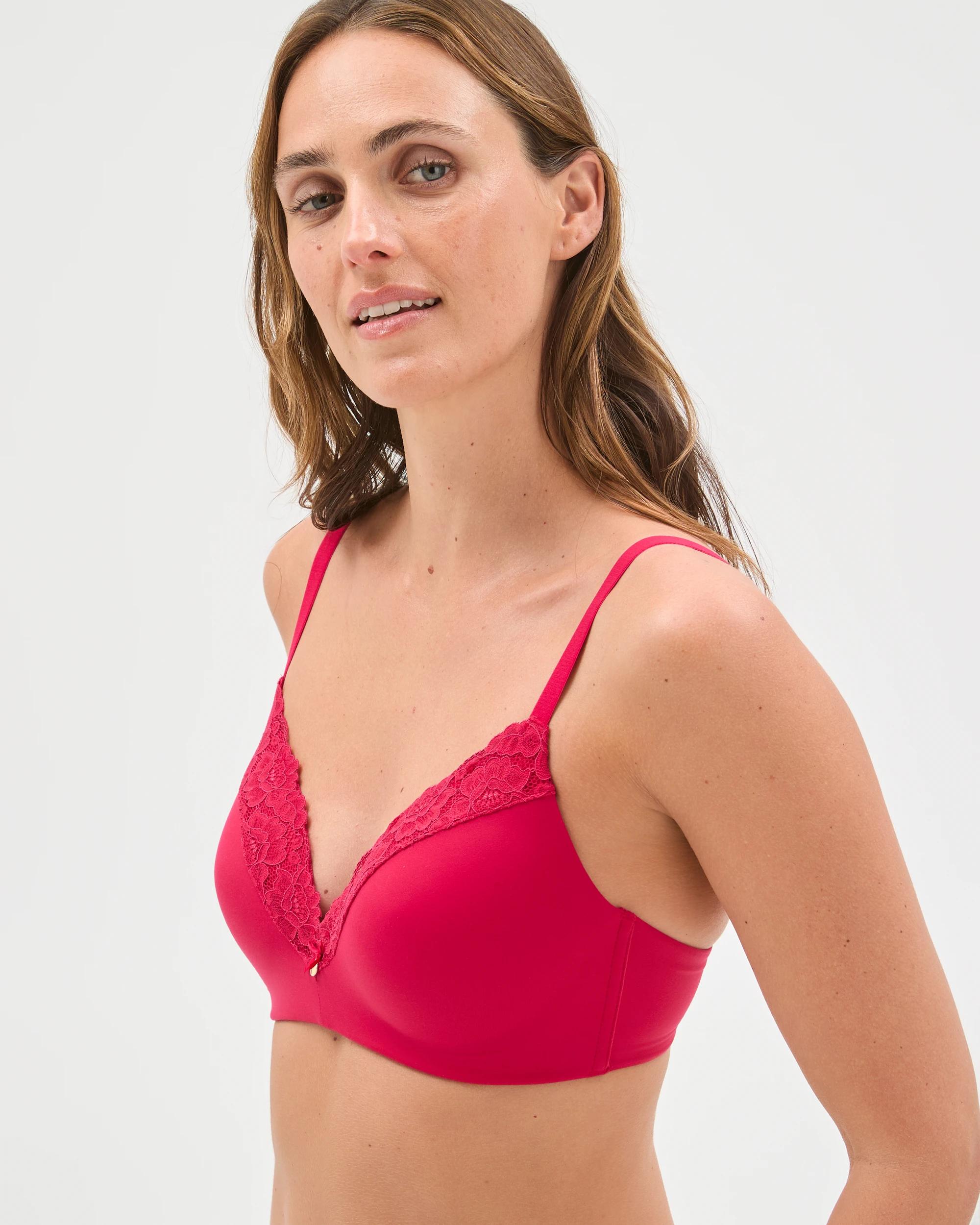2 Target Woman Lace Trim Overlay Wirefree T-Shirt Bra PERSIAN RED, 2 of 3