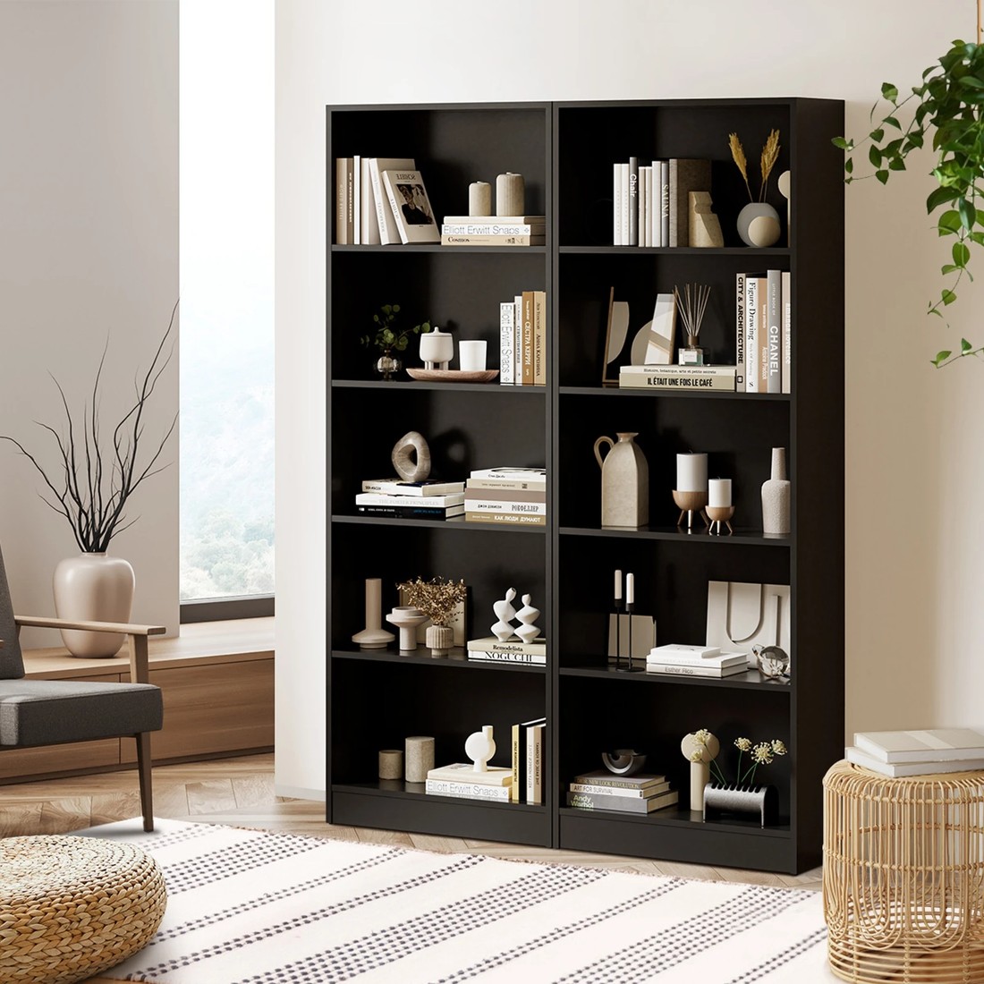 3 Oikiture Bookshelf Bookcase Display Shelves 5-tier Storage Stand Rack
 - Black, 3 of 8