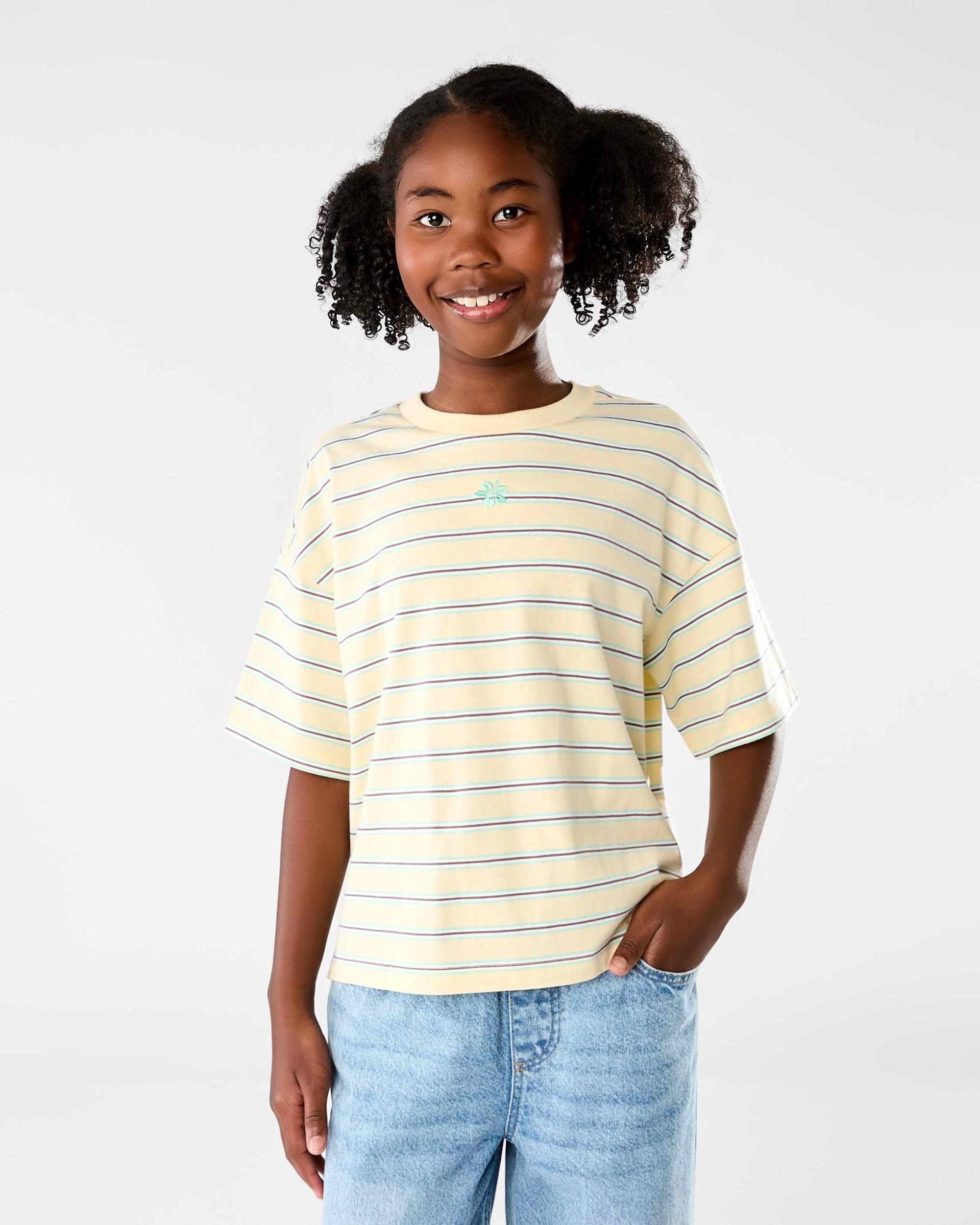 1 Short Sleeve Striped Oversized T-shirt Grn Flwr, 1 of 7
