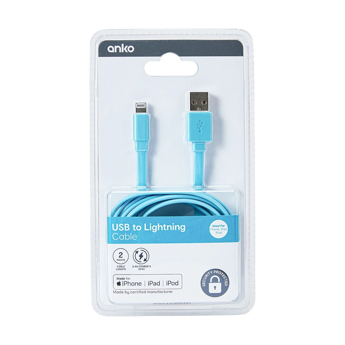 4 USB to Lightning Cable - 2m, Teal, 4 of 6