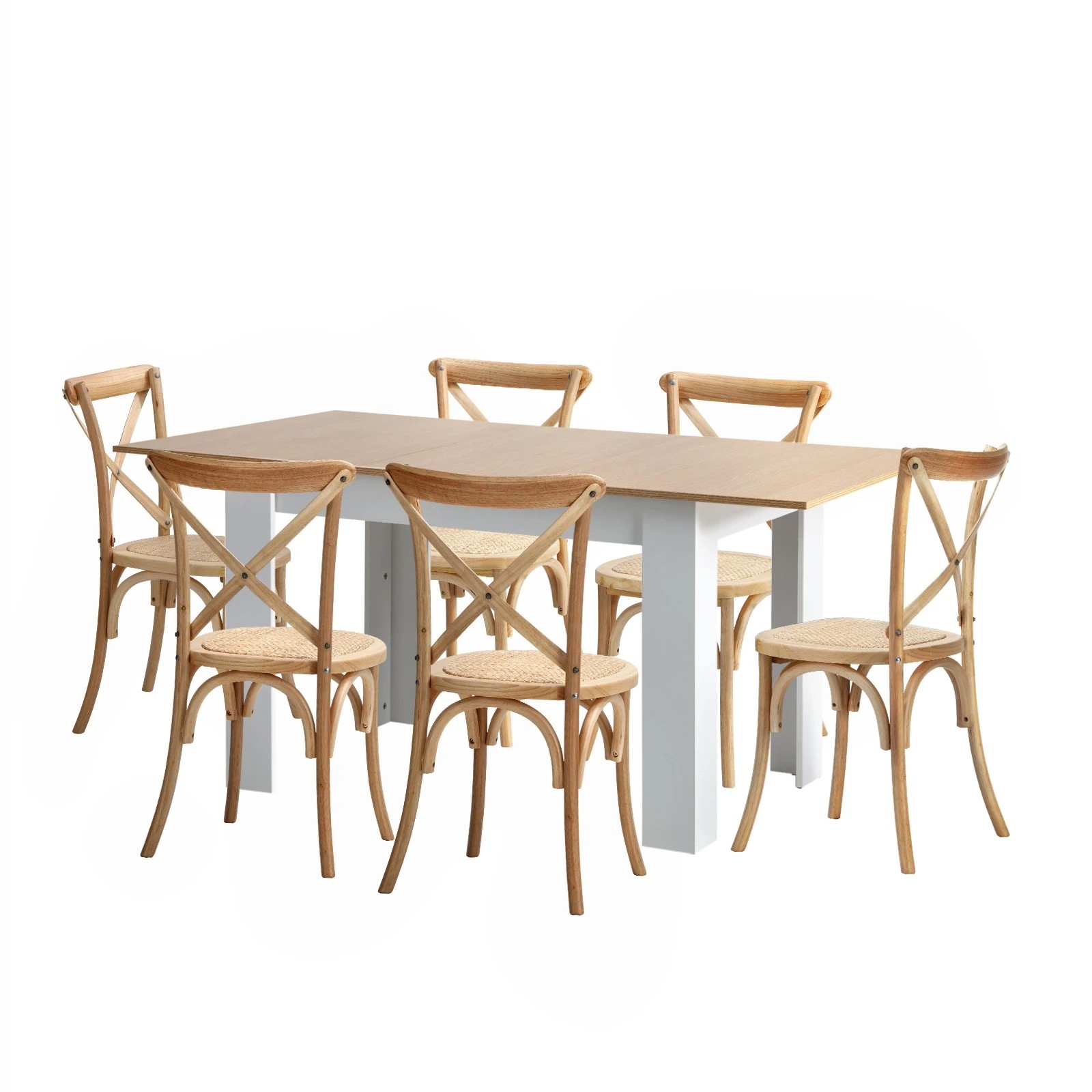1 Oikiture 160cm Extendable Dining Table With 6pcs Dining Chairs Crossback Wooden
 - Multi, 1 of 10