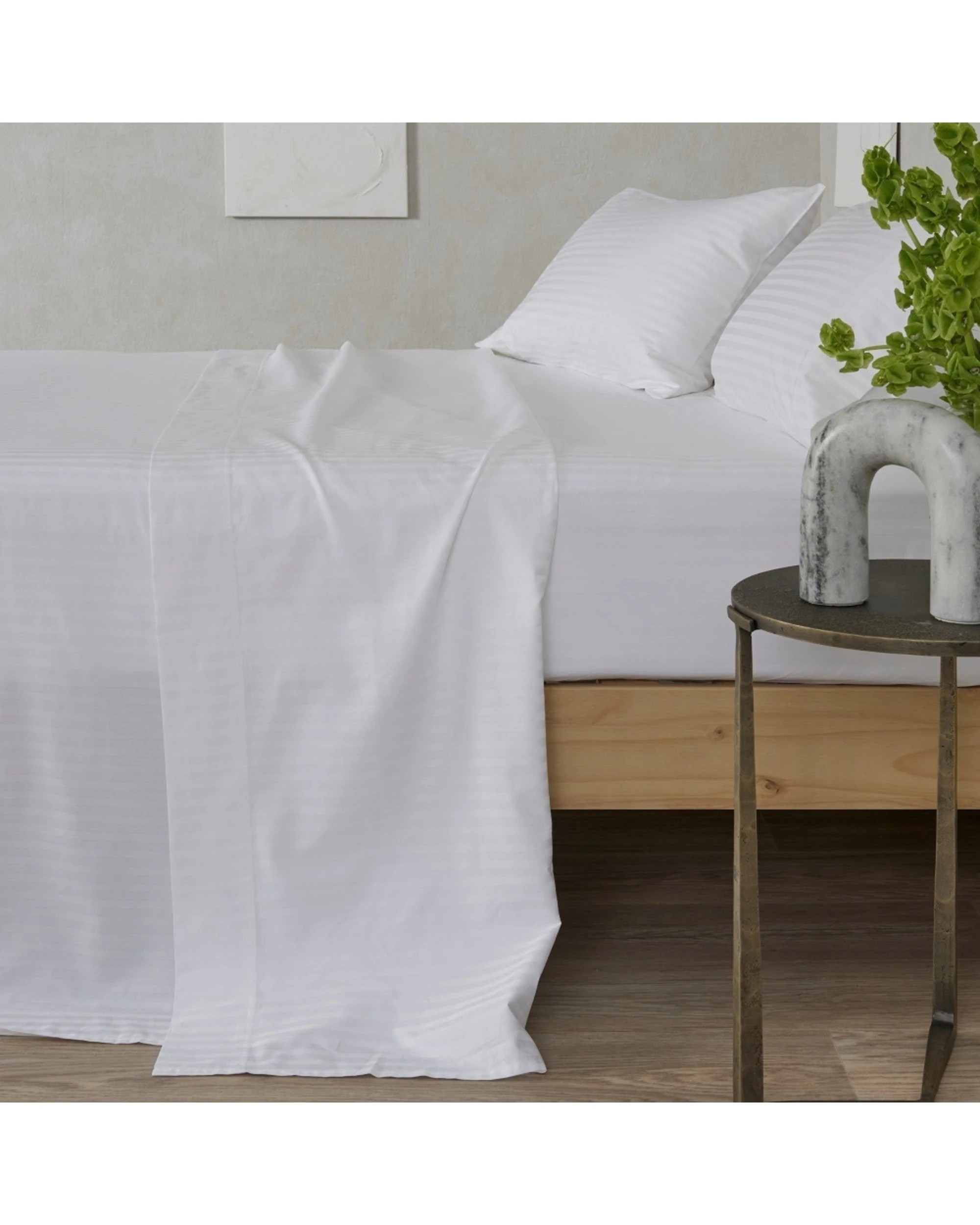 1 Bedding co Sheet Set 500TC Organic Cotton Stripe - Queen Bed - White, 1 of 5