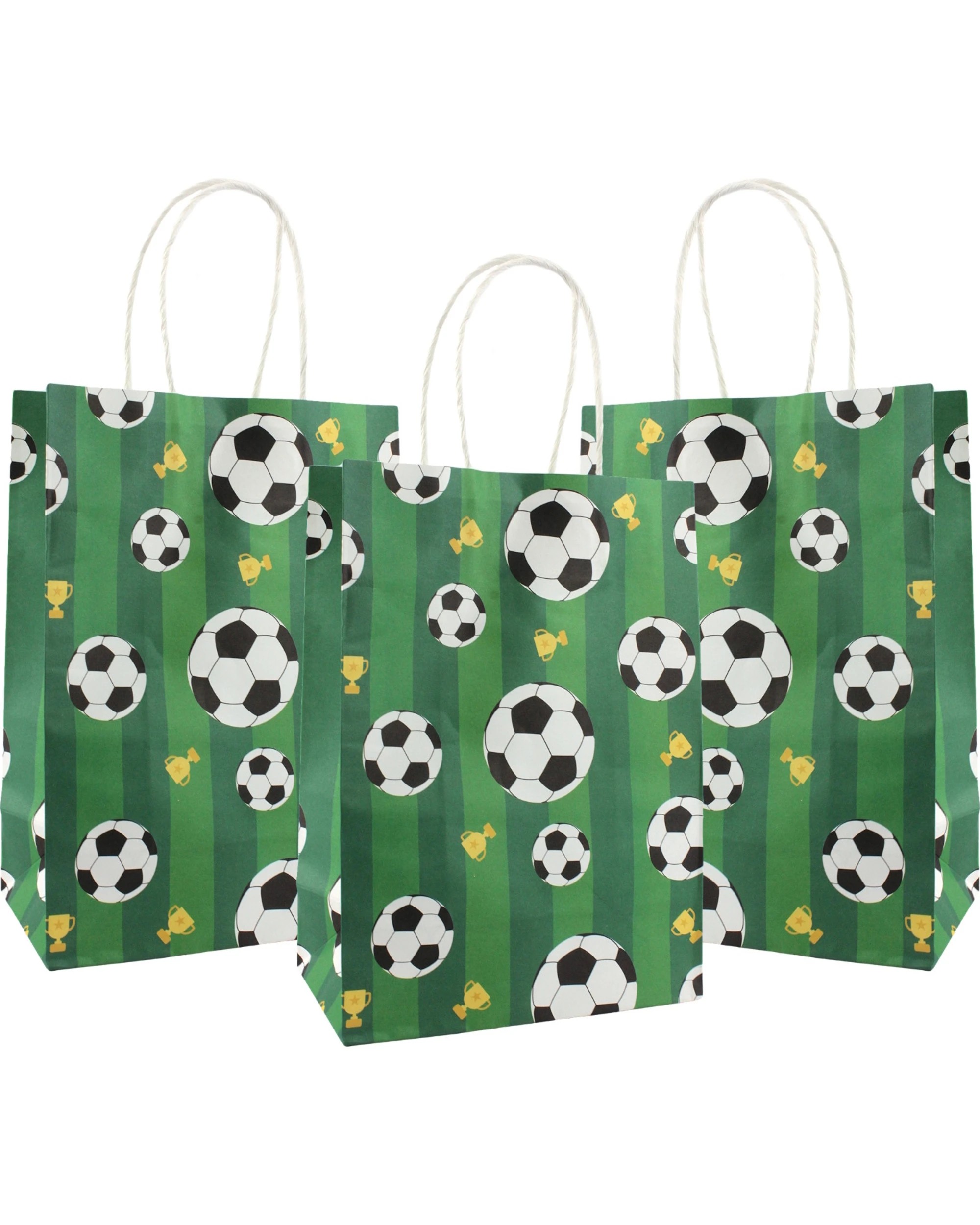 1 Partyrama Soccer Ball Paper Gift Bags Pack of 4 - Green, 1 of 3