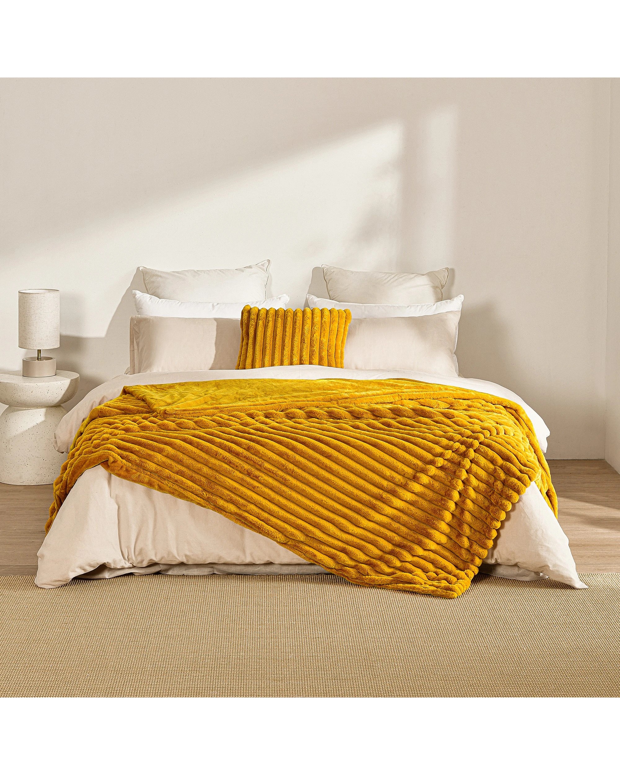 1 Dreamaker Chunky Embossed Fleece Throw 180x200cm - Mustard Gold, 1 of 5