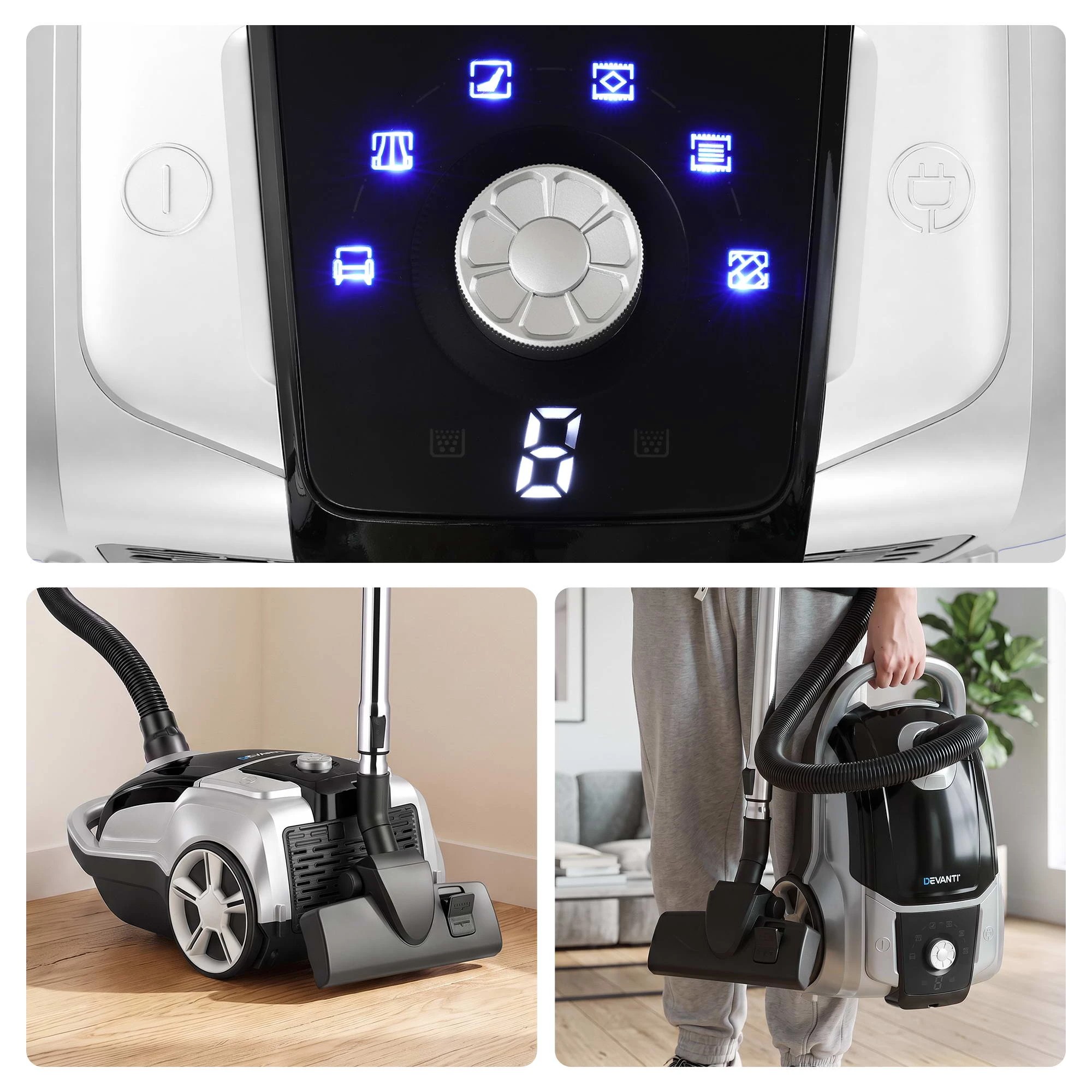 8 DEVANTI Bagged Vacuum Cleaner Powerful Suction for Carpet Wood Tile Floor - Black, 8 of 8