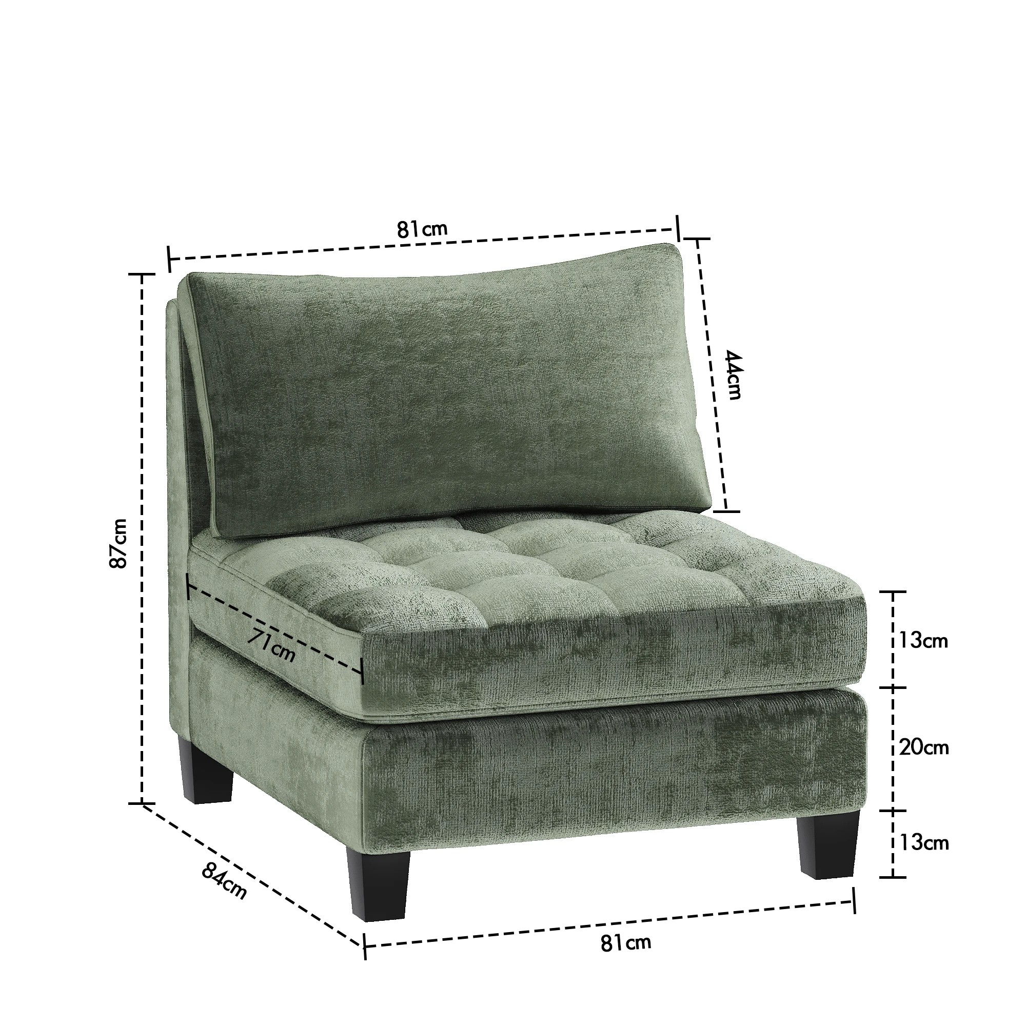 4 Advwin Armless Sofa Chair Chenille Fabric Modular Modern Lounge Chair Couch Green, 4 of 4