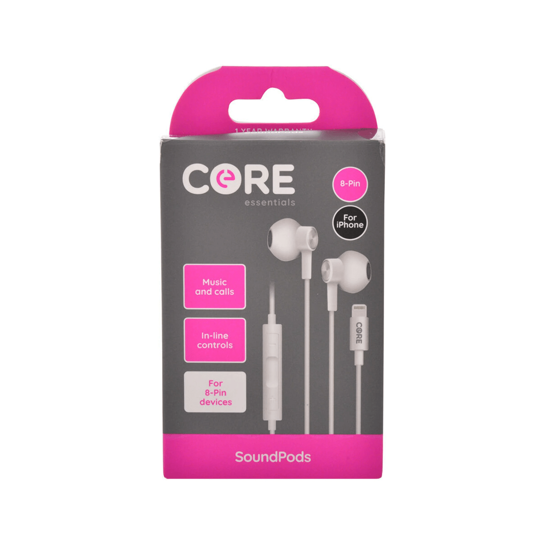 2 Core Essentials 8-Pin SoundPods Earphones 2PK Wired In-Ear With Mic 1.2m Cable
 - white, 2 of 4