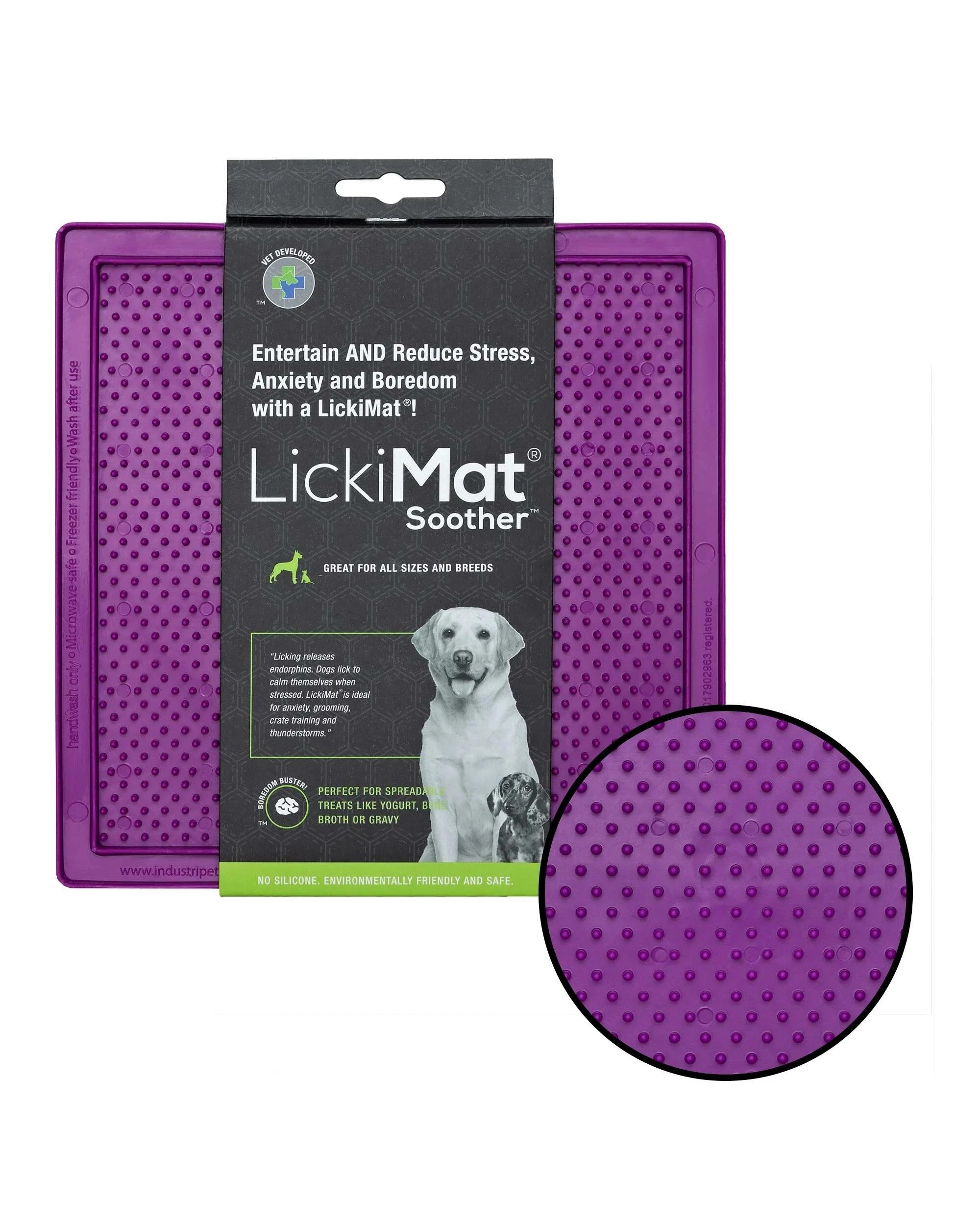 1 Lickimat Soother Original Slow Food Licking Mat For Cats & Dogs - Purple, 1 of 2