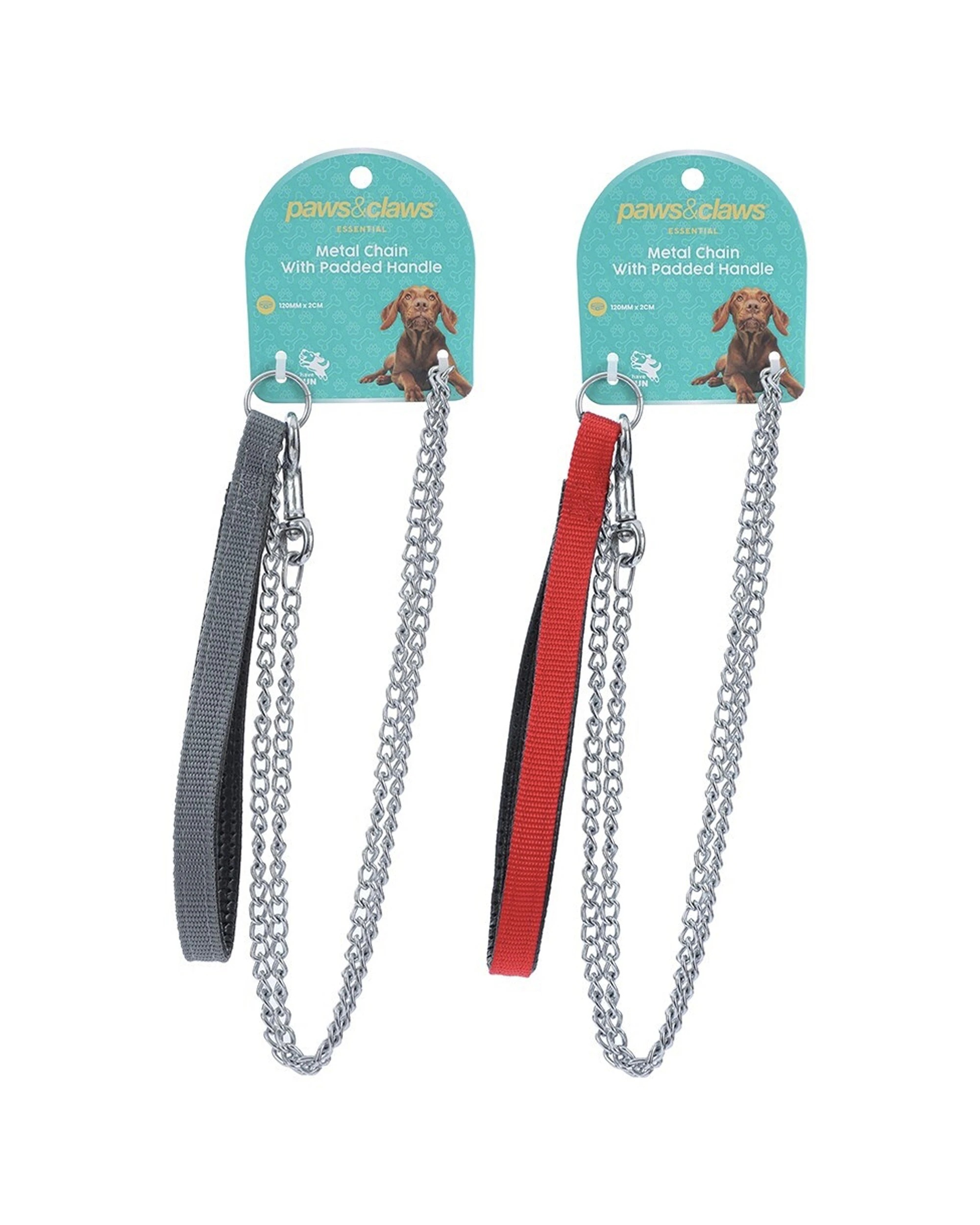 1 Paws And Claws 2pk Pet Dog Chain Lead With Padded Handle 120cm - Red, 1 of 9