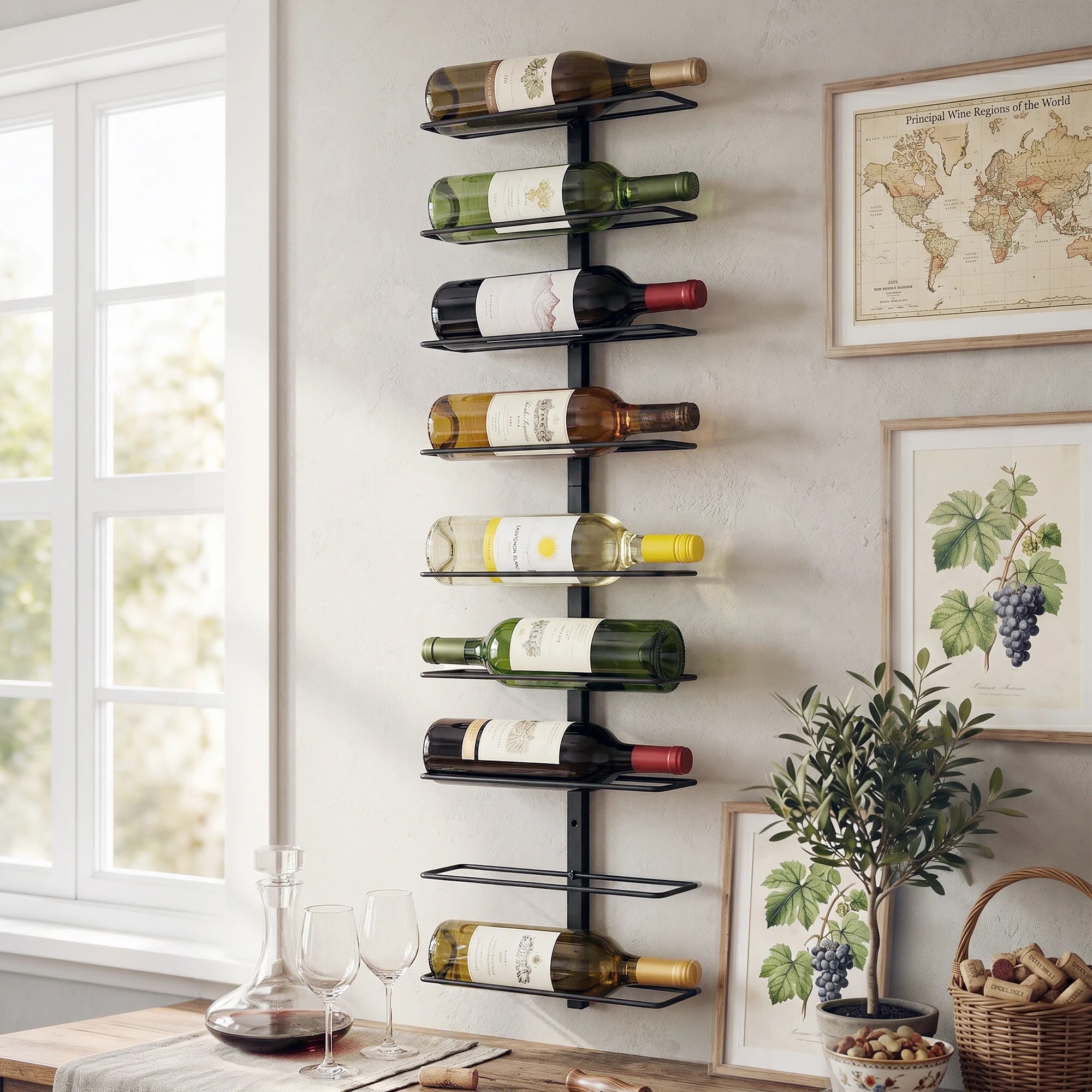 8 Artiss Wall Mounted Wine Rack 9 Bottles Display Storage Organizer Metal - Black, 8 of 8