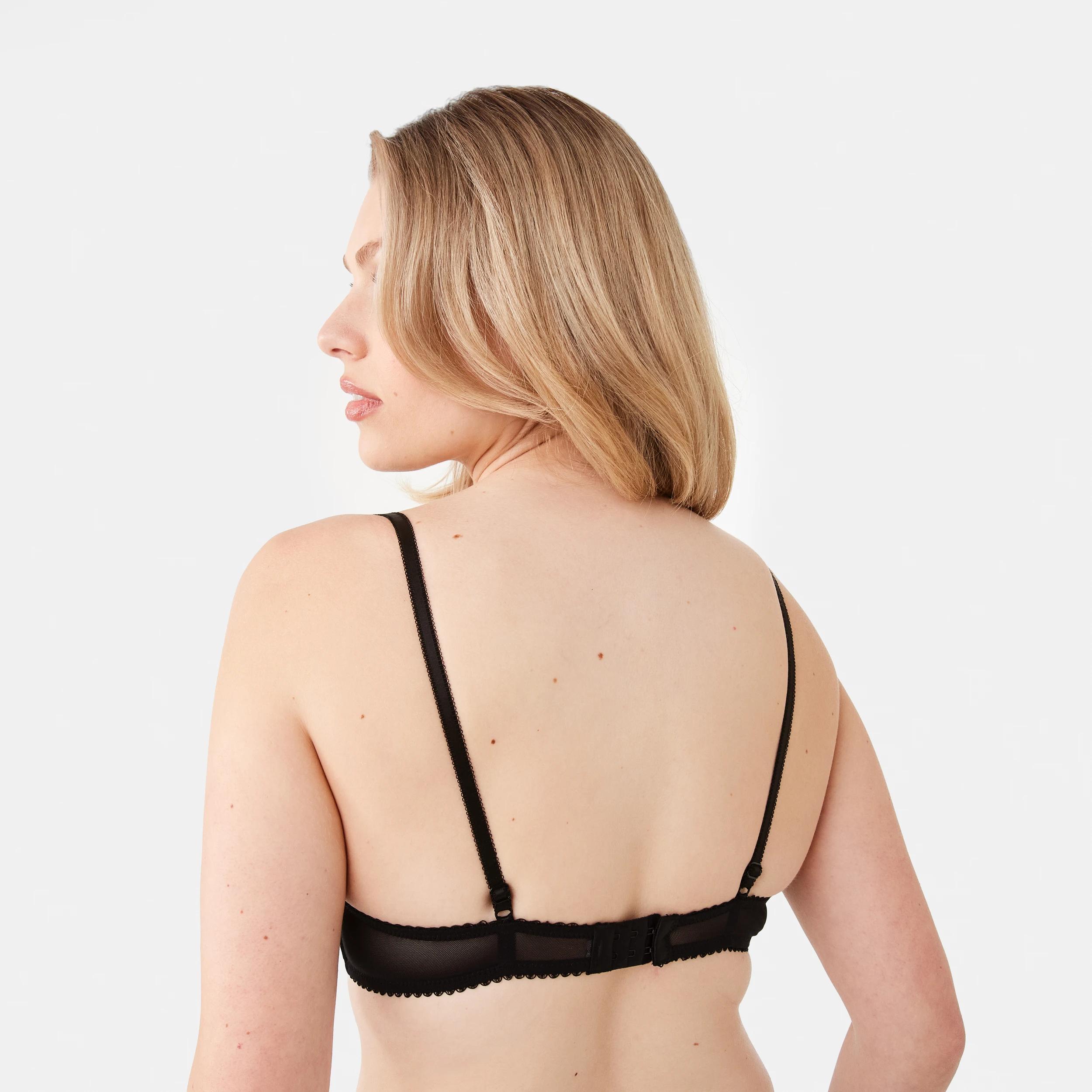 3 Co-ordinated Embroidered Satin Mesh Soft Cup Bra BLACK, 3 of 6