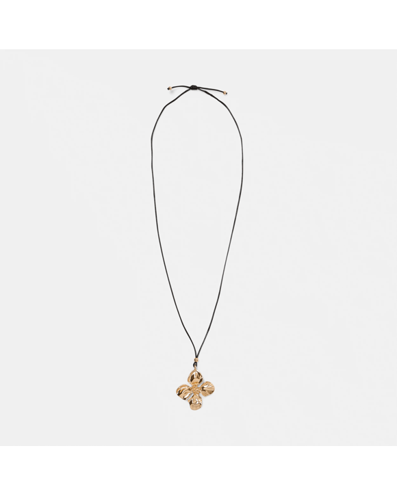 Cord Flower Necklace - Gold Tone
