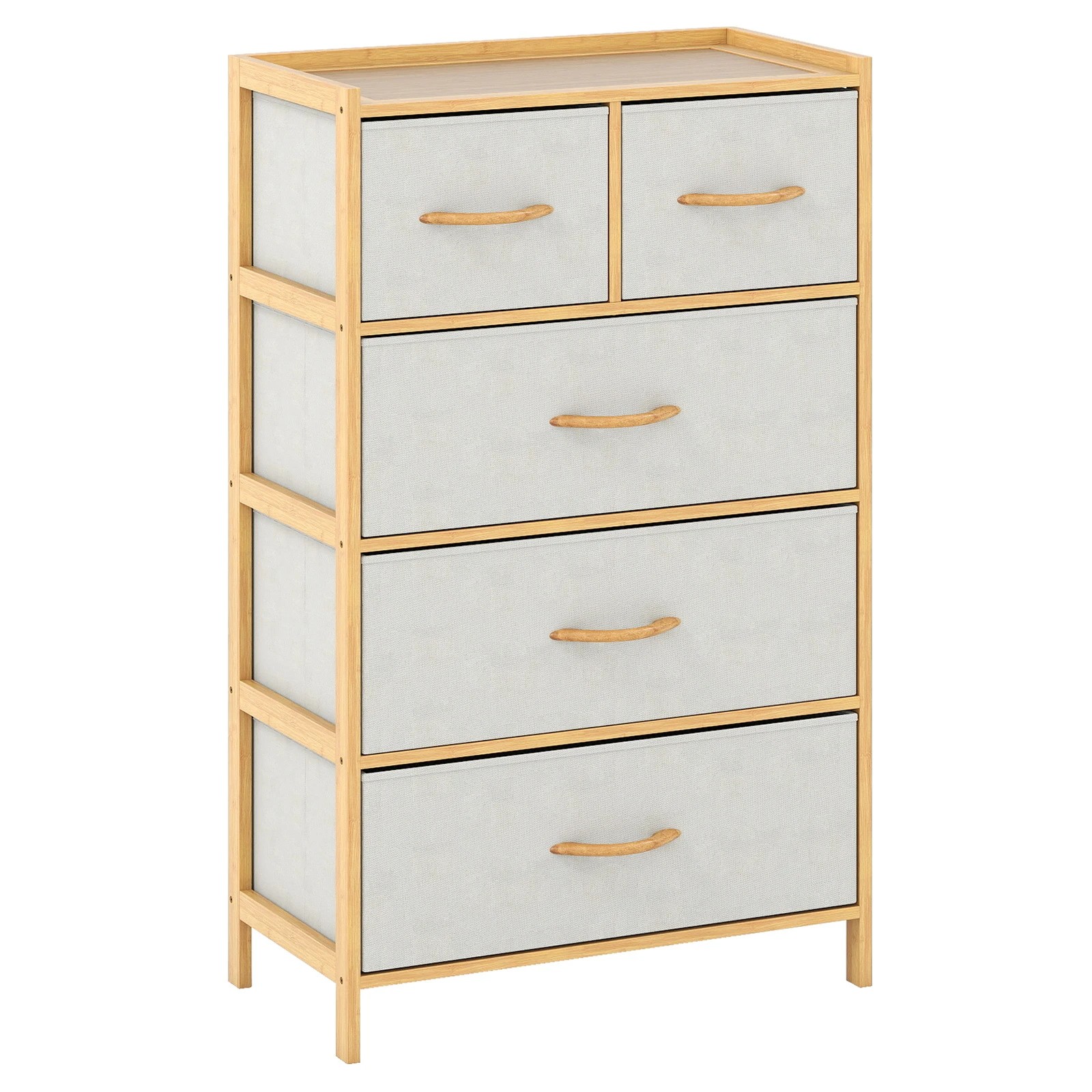 1 Costway 5 Chest of Drawers Bamboo Dresser Table Tallboy Storage Tower Cabinet, 1 of 5