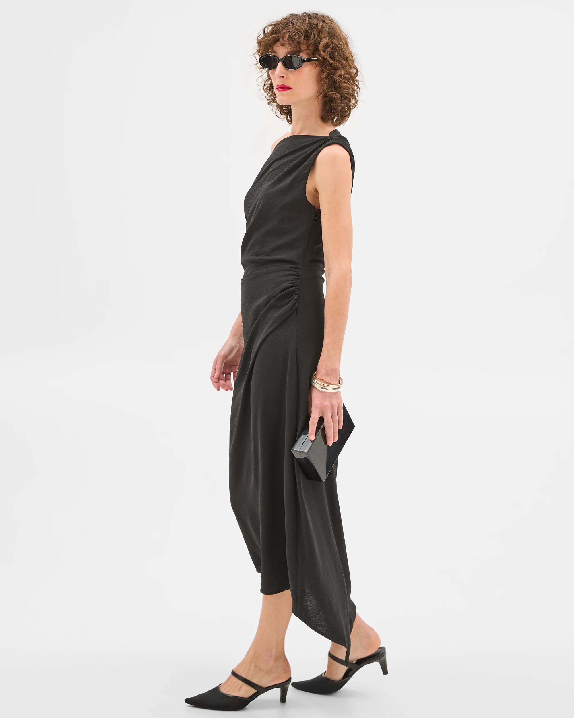 5 Sleeveless Gathered Dress - Preview BLACK, 5 of 7