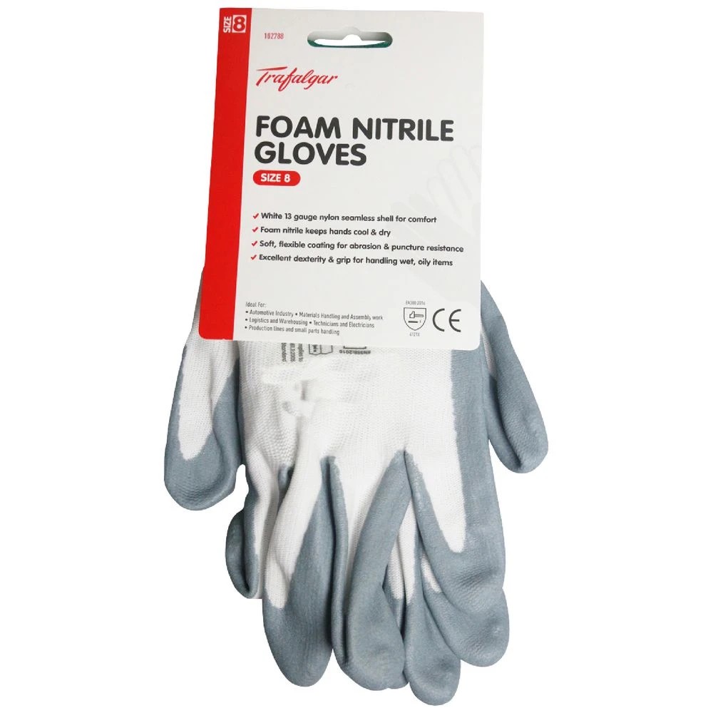 1 Trafalgar Foam Nitrile Gloves Size 8, 1 of 2