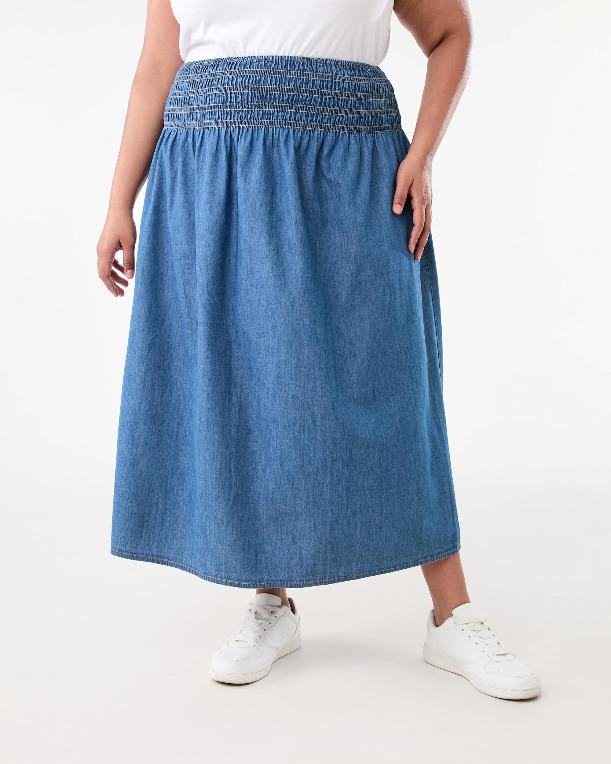 1 Curve Chambray Midi Skirt Mid Wash, 1 of 5