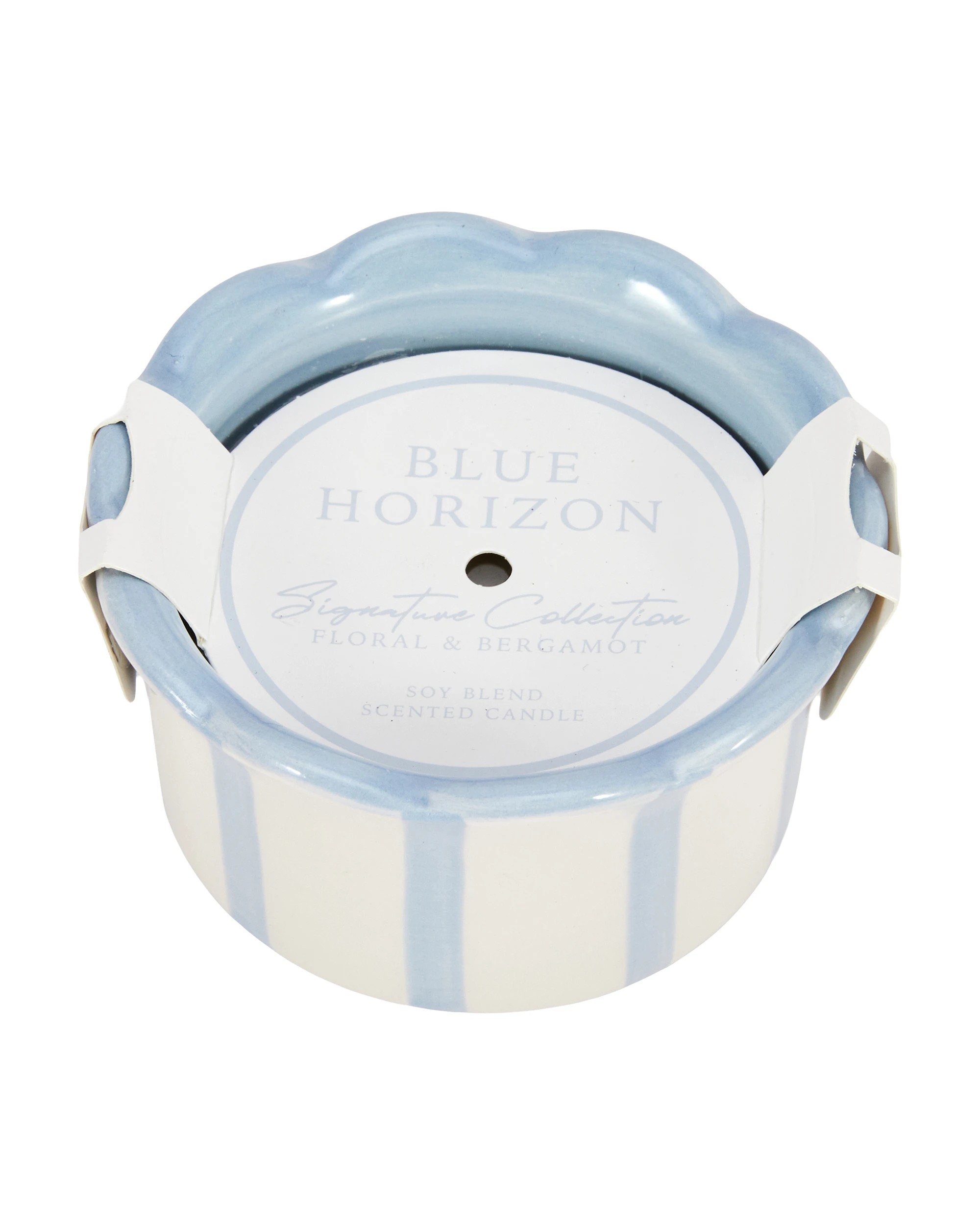 4 Blue Horizon Stripe Ceramic Candle, 4 of 5