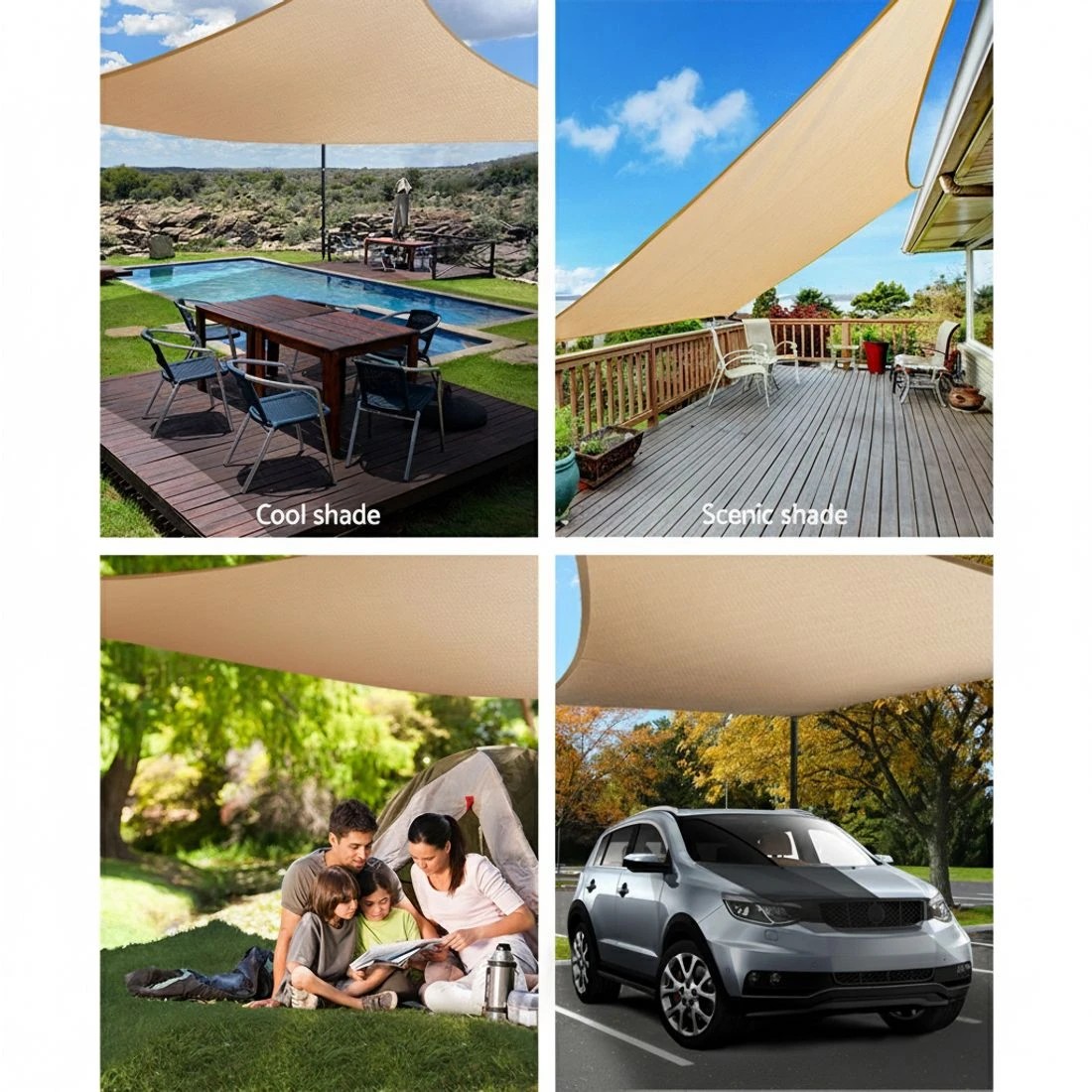 2 Instahut Waterproof Shade Sail 4x5m Rectangle Sand 95% Shade Cloth - Beige, 2 of 4