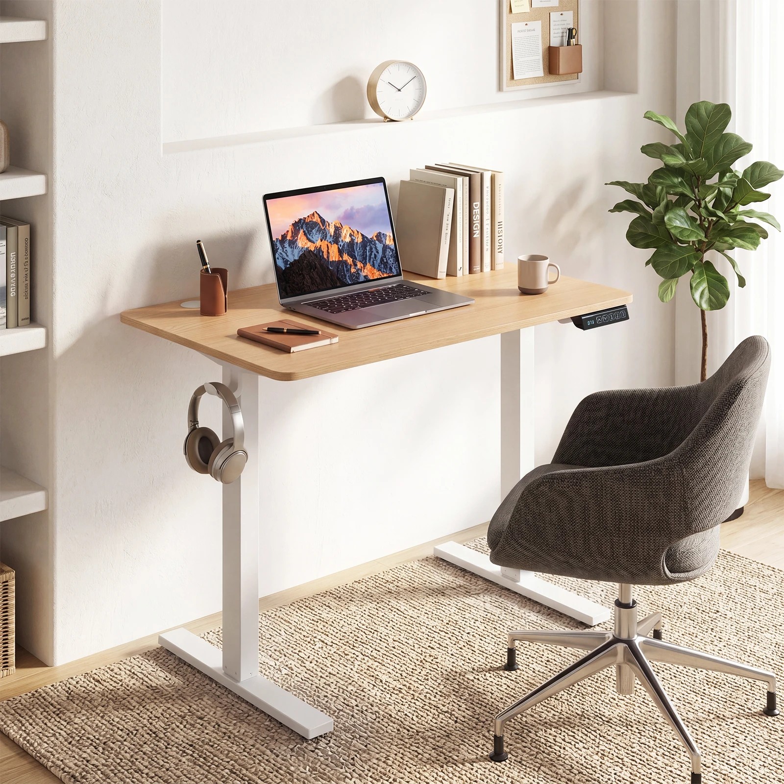 3 Costway Compact Electric Standing Desk Height Adjustable Computer Desk 80 x 60cm - Natural, 3 of 4
