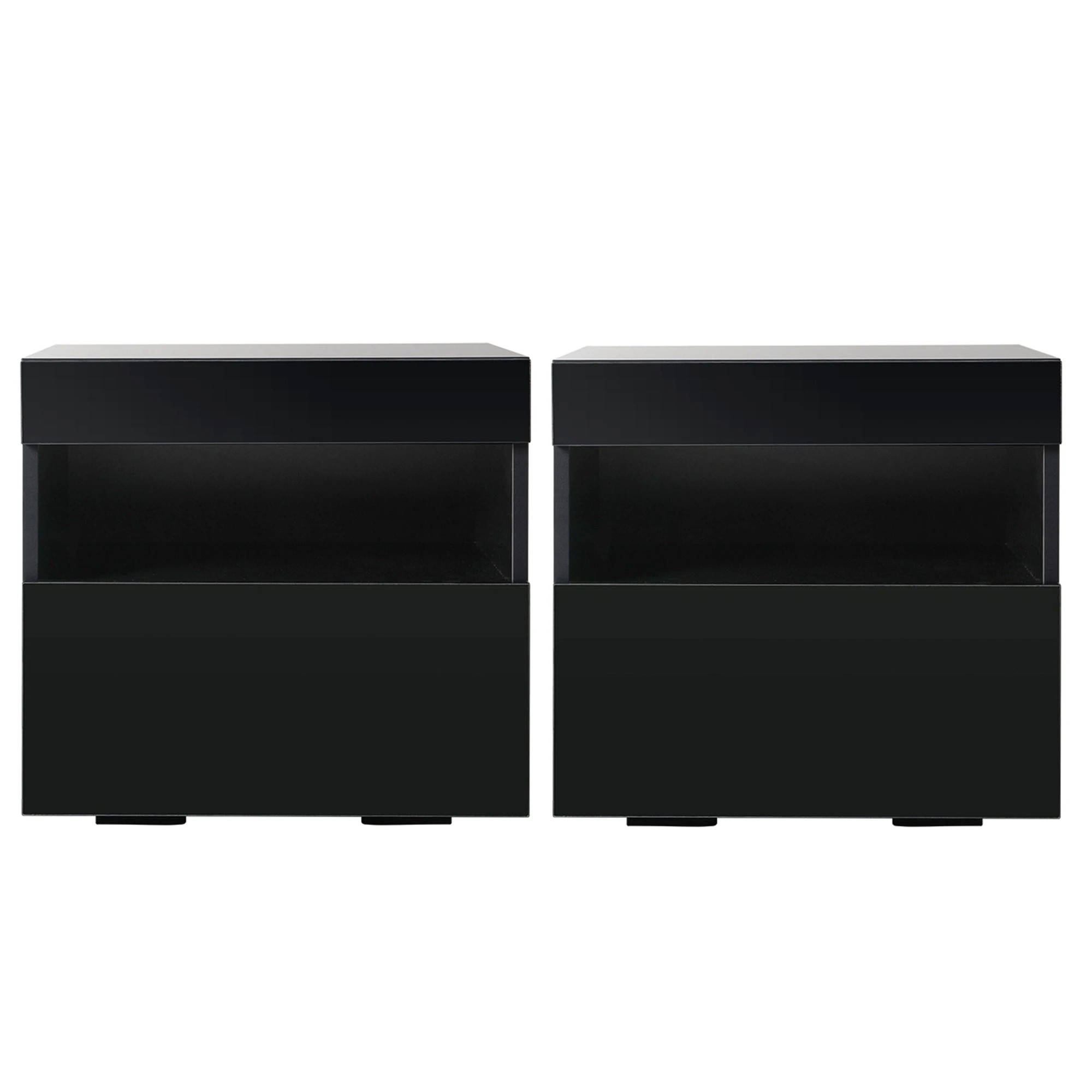 2 Artiss 2x Bedside Table LED - HERES - Black, 2 of 6
