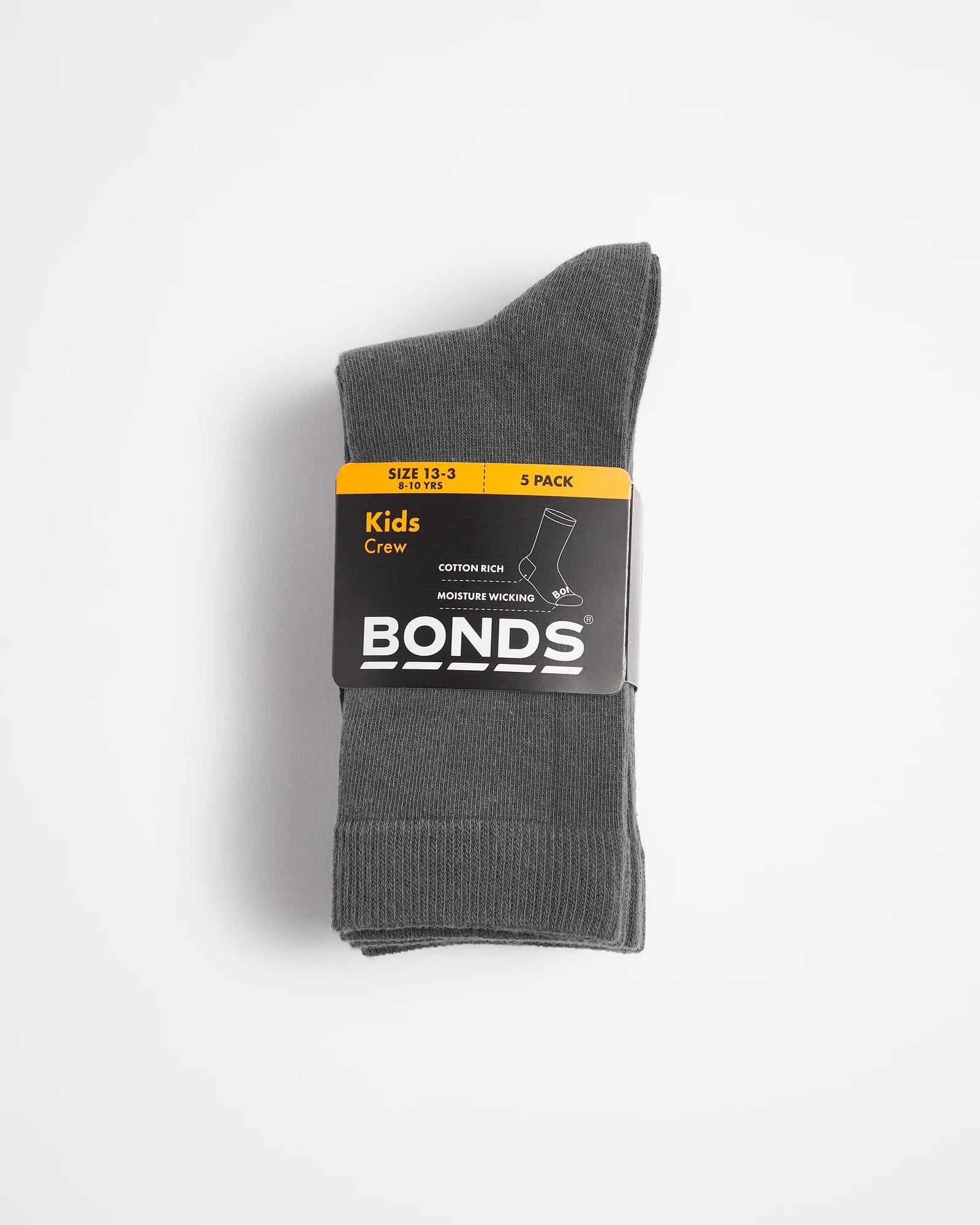 3 Bonds Kids Crew Socks 5 Pack GREY, 3 of 3