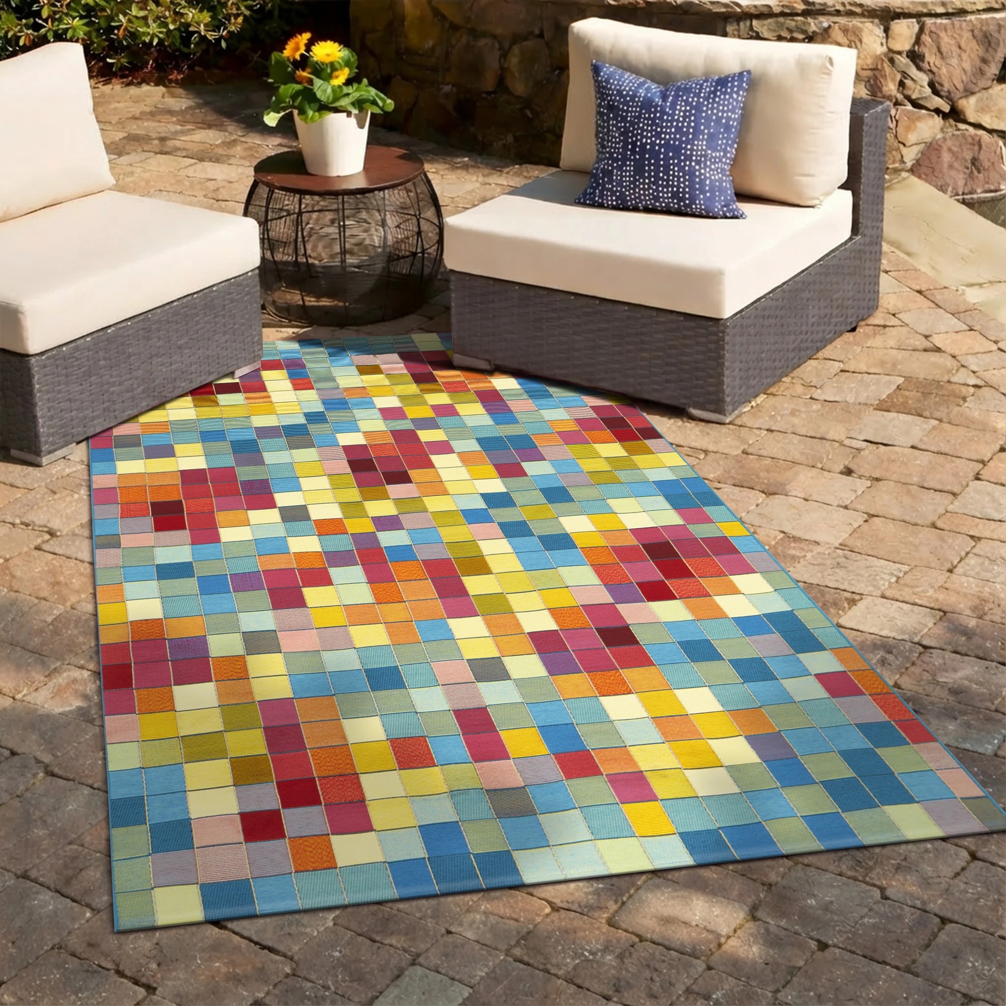 1 Common Ground Rugs Horizon Pixel 285x200cm - Large Outdoor Rug - Multi, 1 of 7